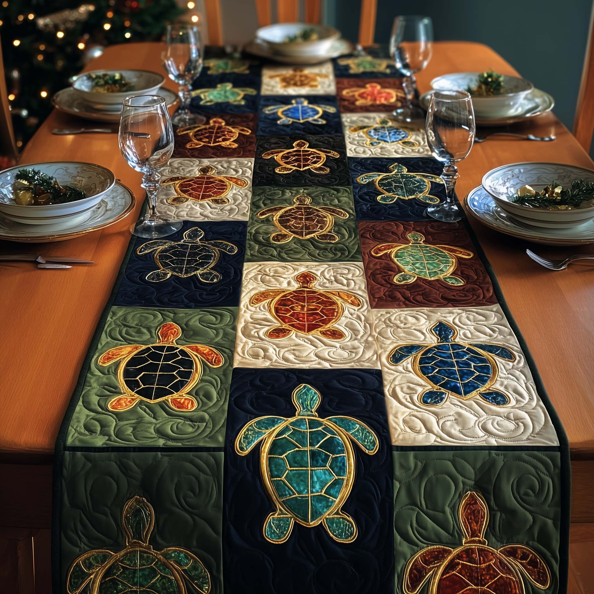 Jewel Turtle Quilted Table Runner, Easter Table Runner, Spring Table Runner, Mother's Day Gifts