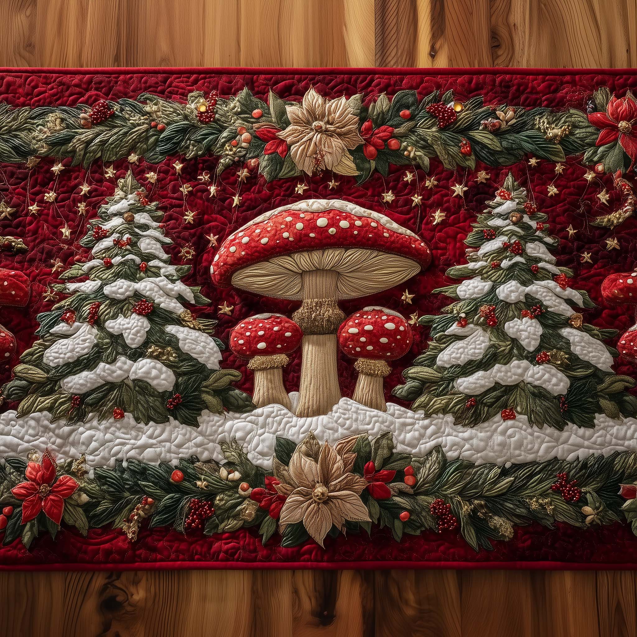 Mushroom Pines Quilted Table Runner, Easter Table Runner, Spring Table Runner, Mother's Day Gifts