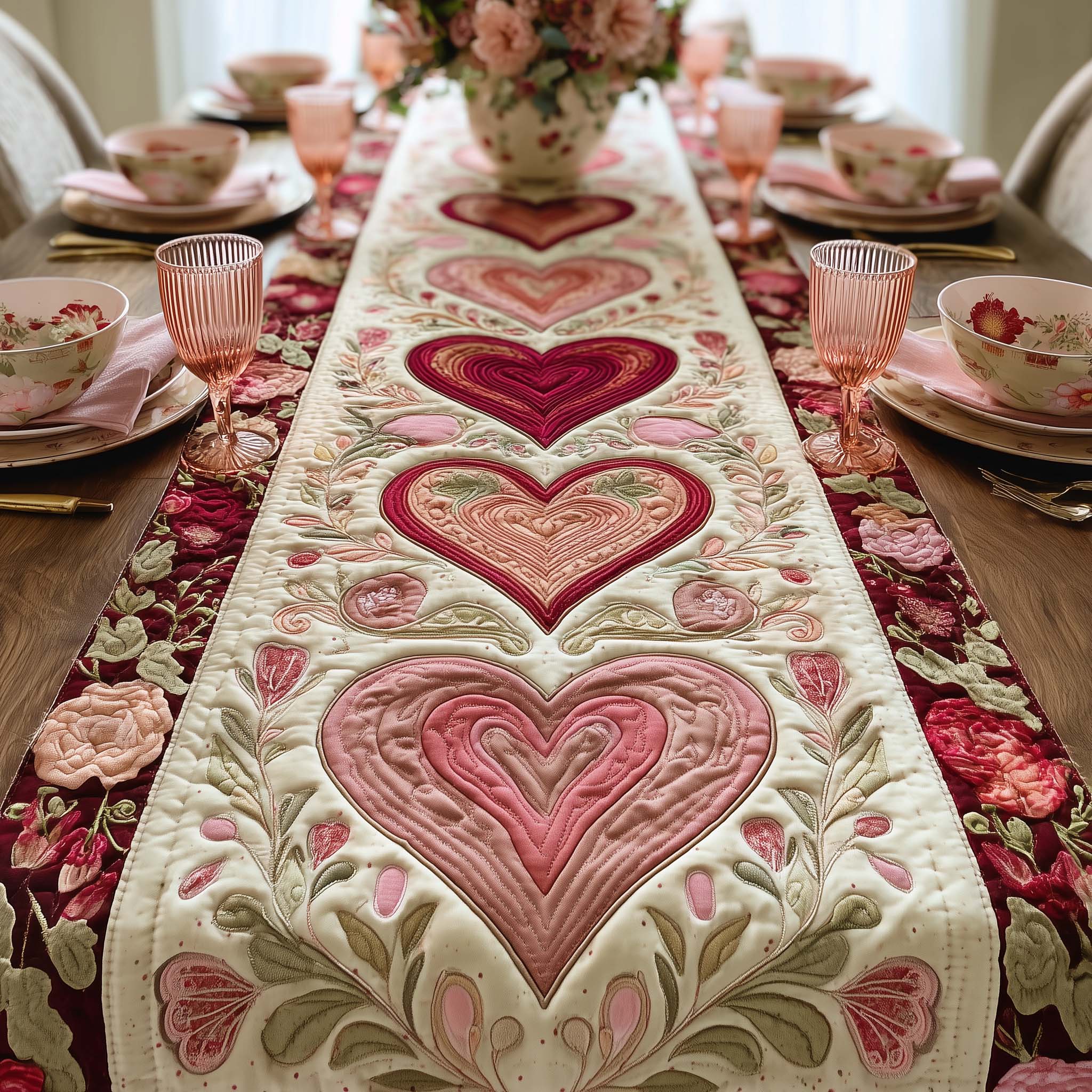 Heart Bloom Quilted Table Runner, Easter Table Runner, Spring Table Runner, Mother's Day Gifts