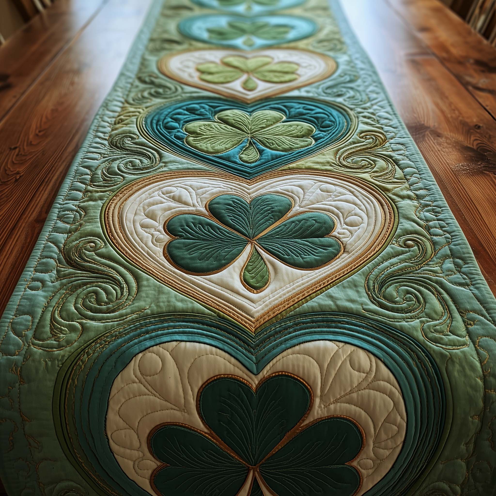 Shamrock Heart Quilted Table Runner, Easter Table Runner, Spring Table Runner, Mother's Day Gifts