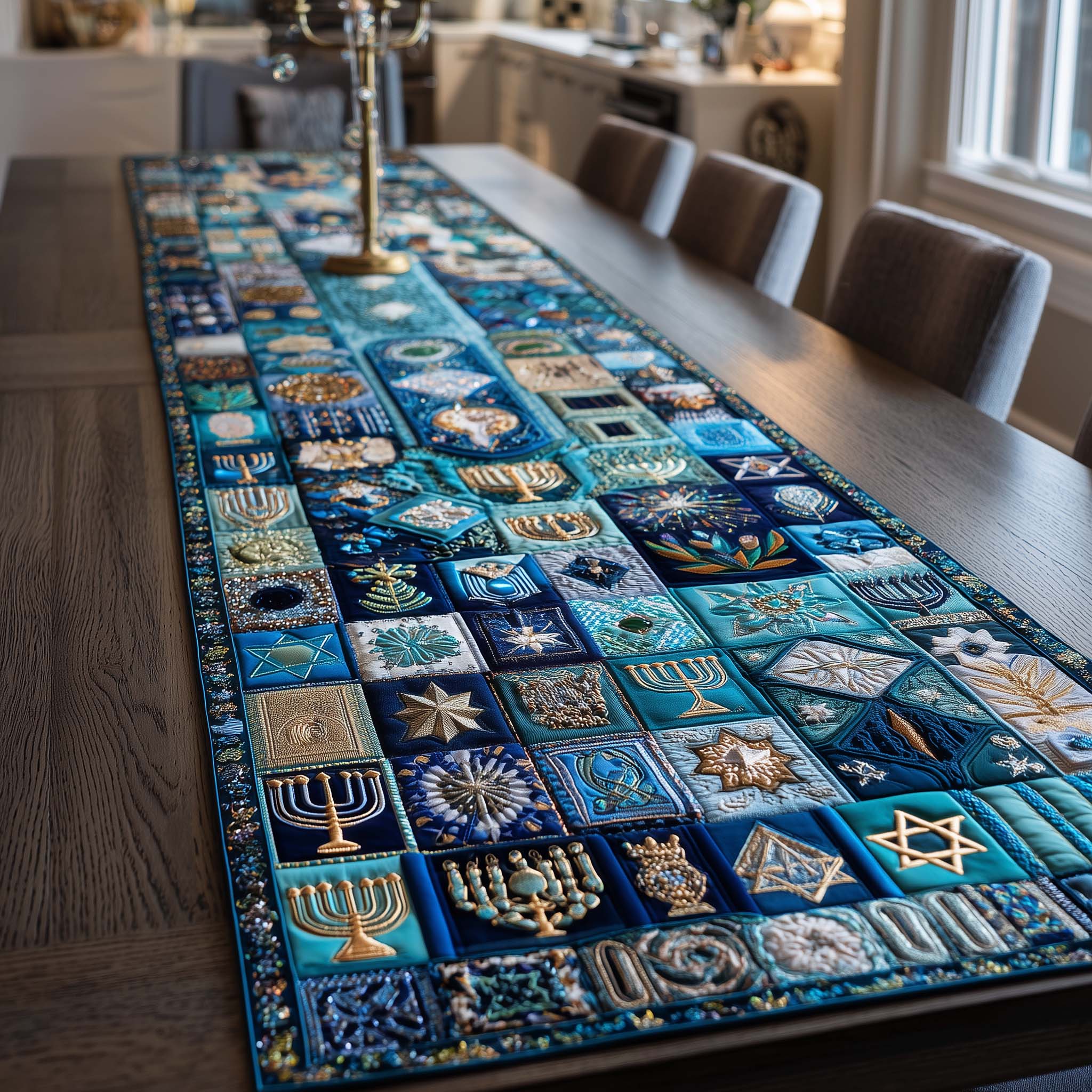 Hanukkah Patchwork Quilted Table Runner, Easter Table Runner, Spring Table Runner, Mother's Day Gifts