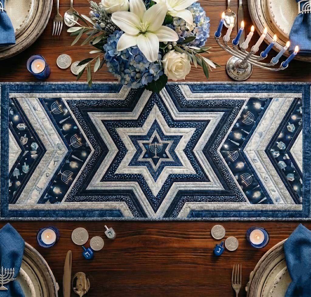 Star of David Quilted Table Runner, Easter Table Runner, Spring Table Runner, Mother's Day Gifts