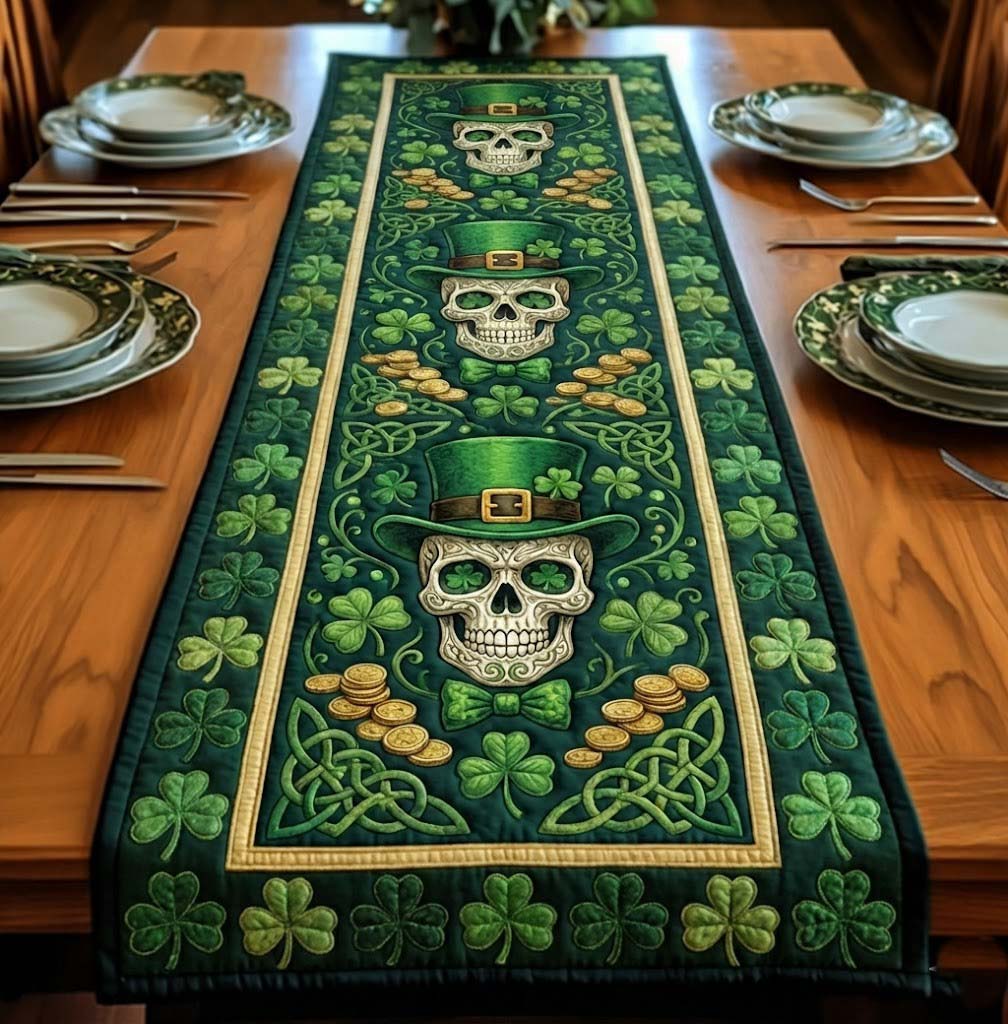 Emerald Skull Quilted Table Runner, Easter Table Runner, Spring Table Runner, Mother's Day Gifts