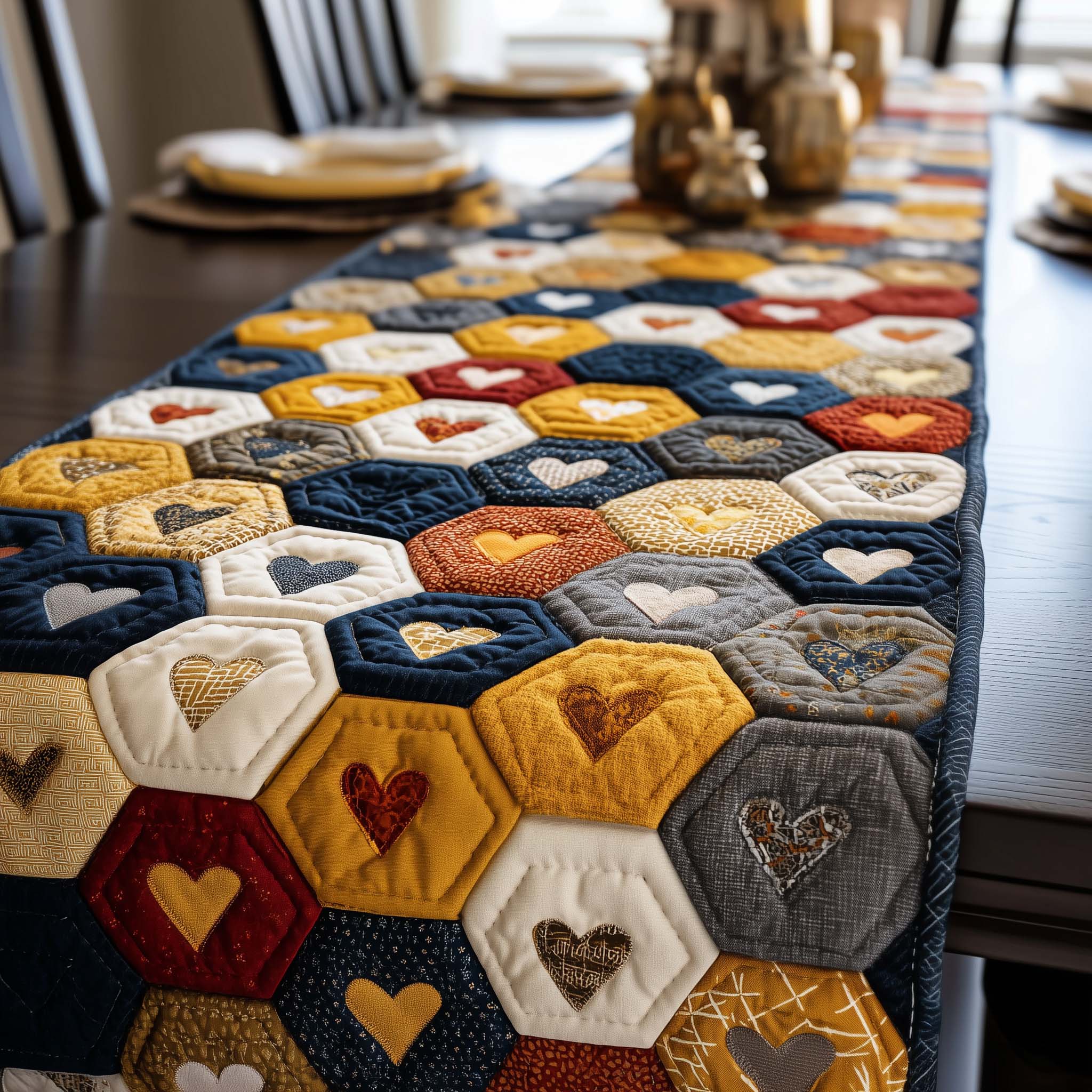 Heart Loom Quilted Table Runner, Easter Table Runner, Spring Table Runner, Mother's Day Gifts