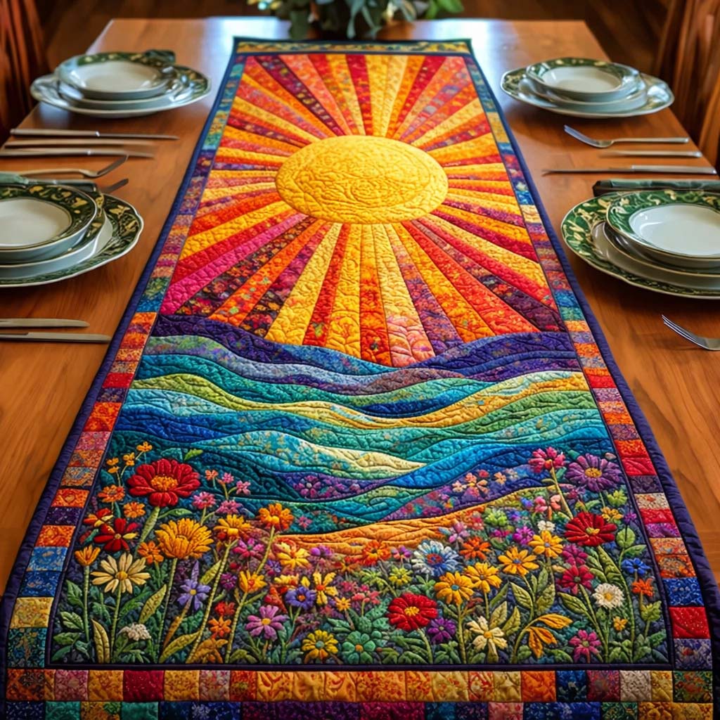 Floral Sunburst Quilted Table Runner, Easter Table Runner, Spring Table Runner, Mother's Day Gifts