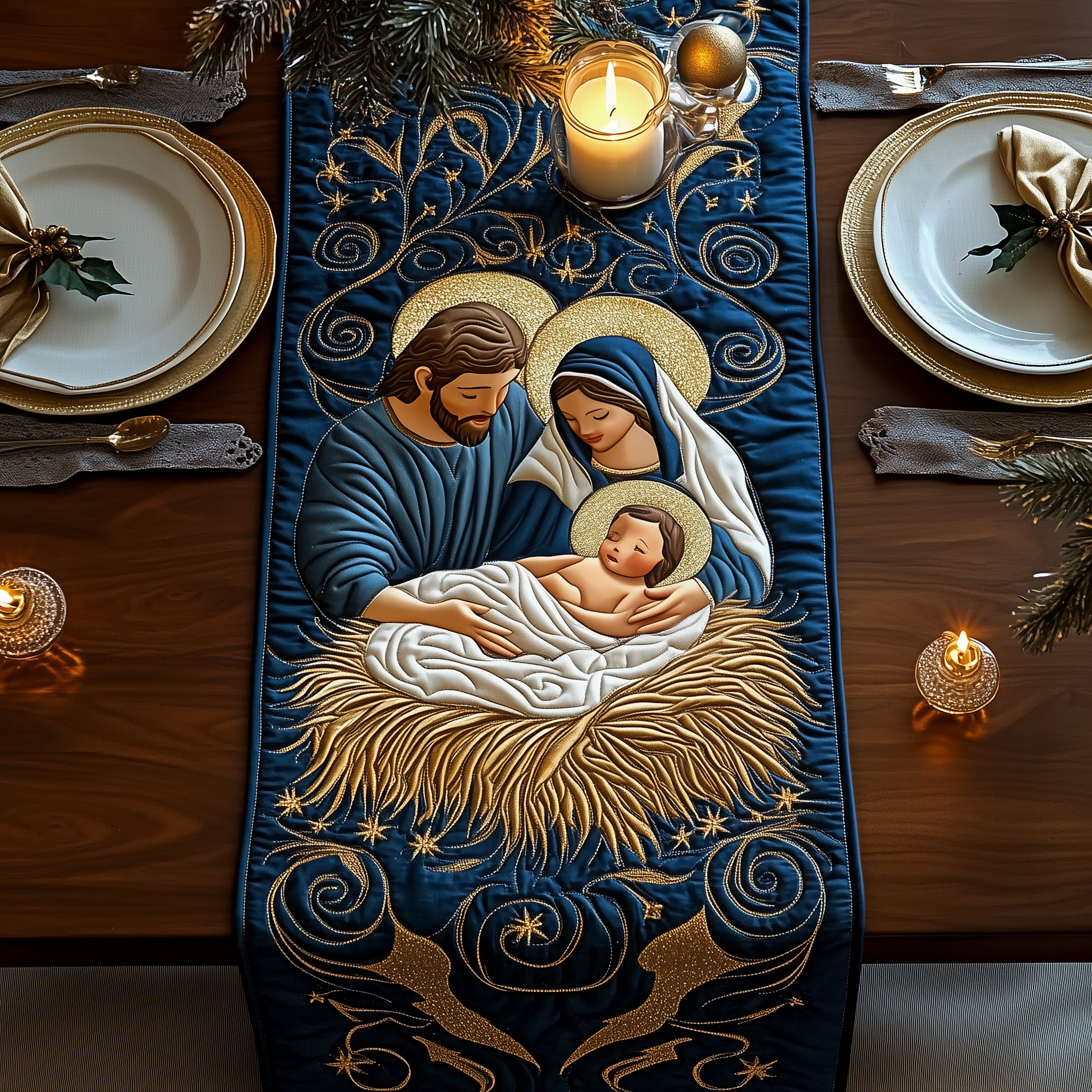 Nativity Scene Quilted Table Runner, Easter Table Runner, Spring Table Runner, Mother's Day Gifts