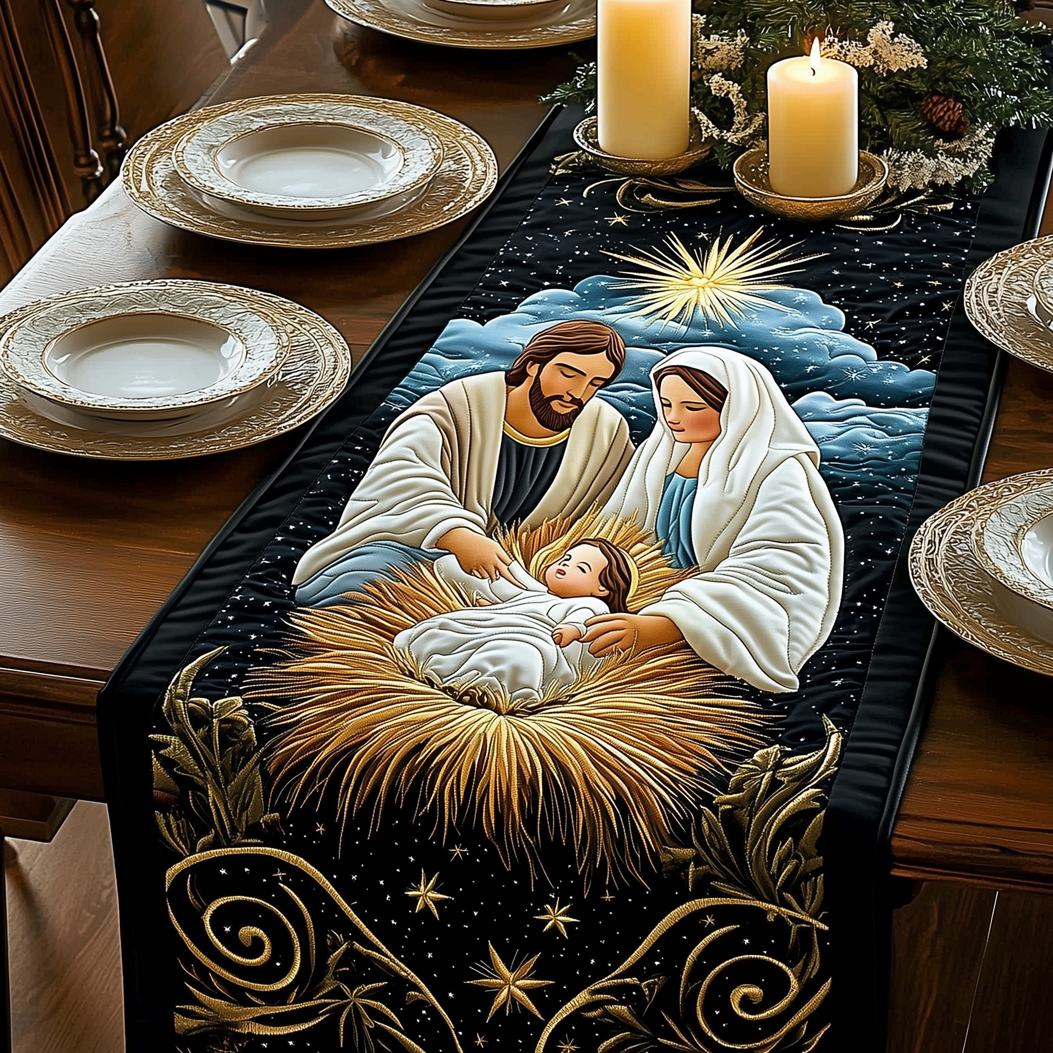 Holy Family Quilted Table Runner, Easter Table Runner, Spring Table Runner, Mother's Day Gifts