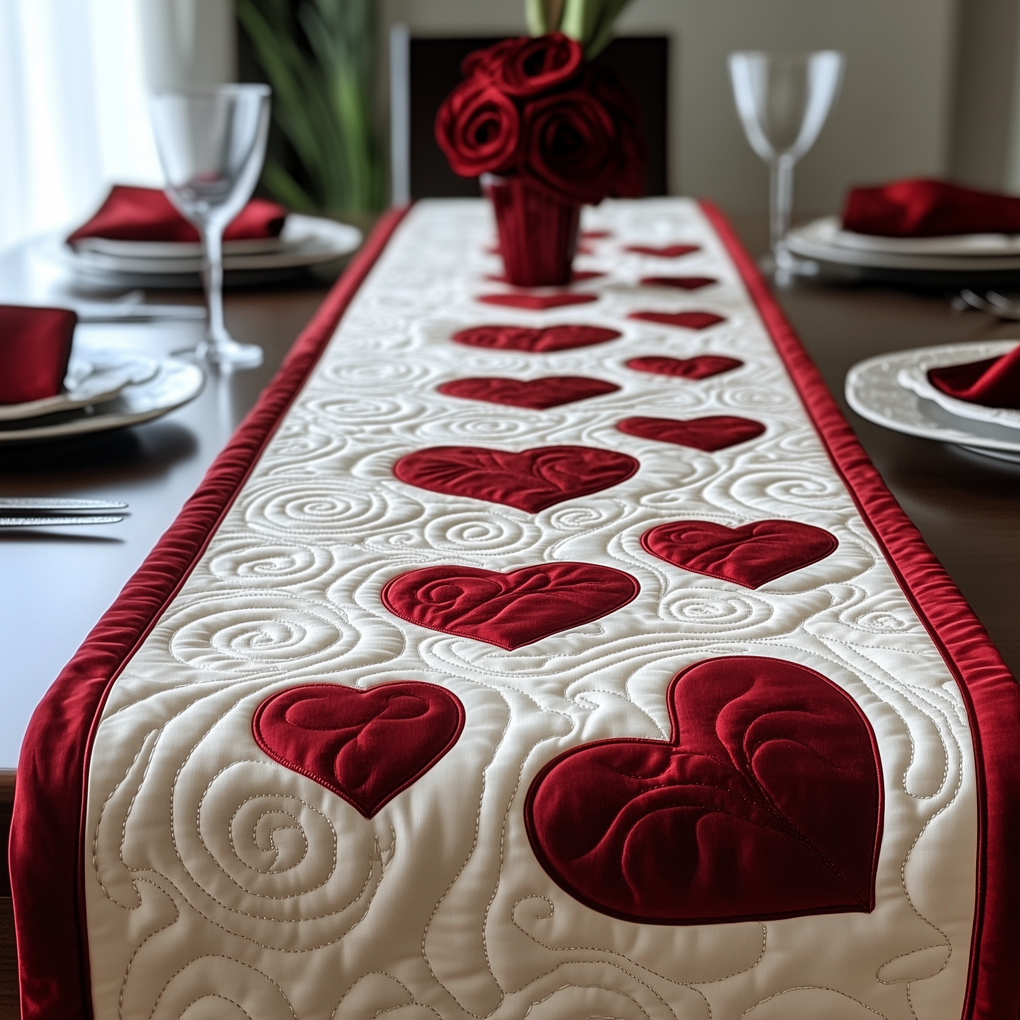 Red Romance Quilted Table Runner, Easter Table Runner, Spring Table Runner, Mother's Day Gifts