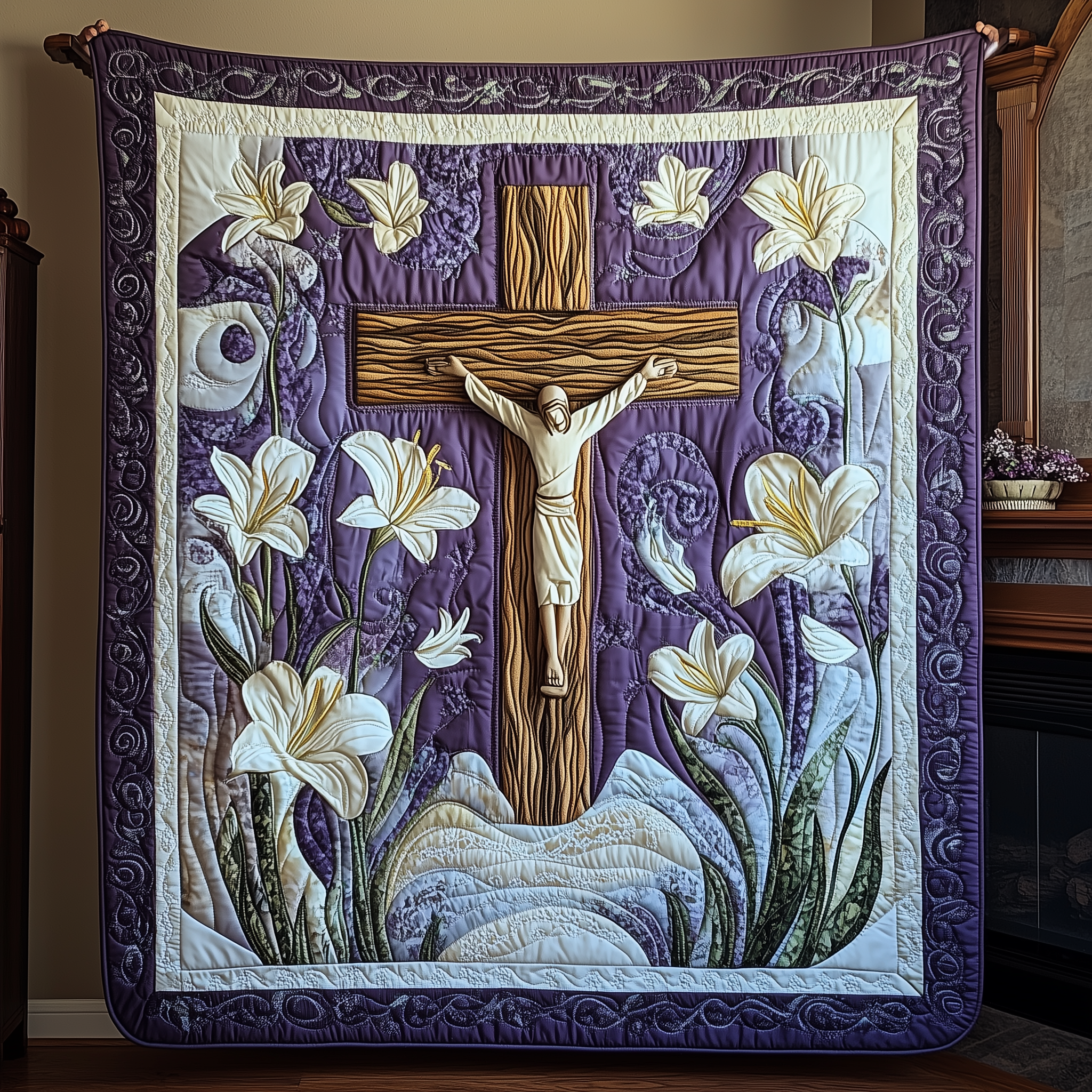 Christian Cross Quilt Blanket, Christian Blanket, Christian Gift, Easter Decor, Easter Gift