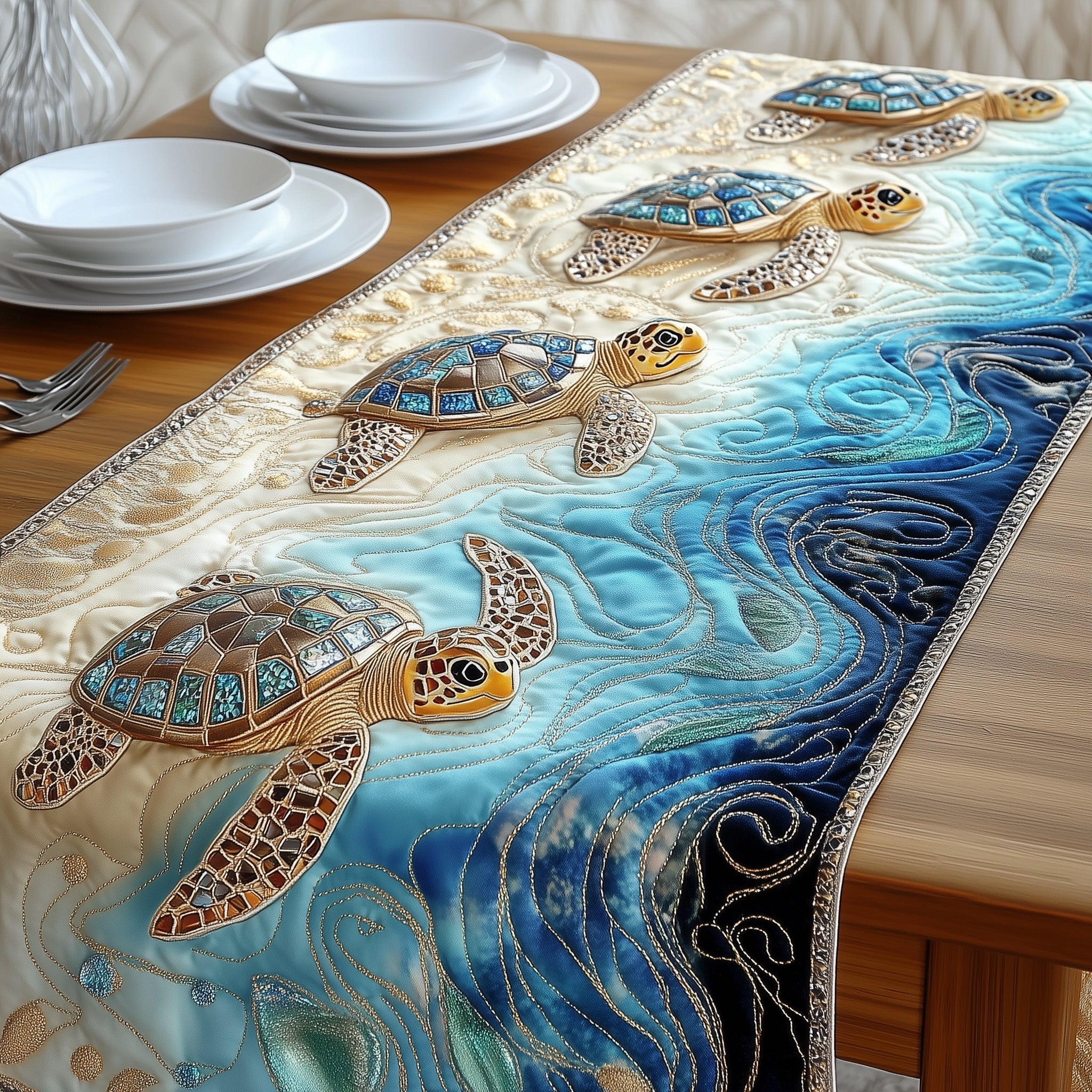 Magical Sea Turtle Quilted Table Runner, Easter Table Runner, Spring Table Runner, Mother's Day Gifts