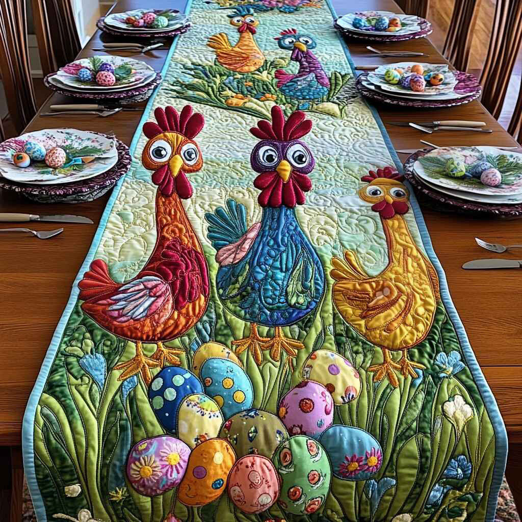 Happy Easter Quirky Farmhouse Quilted Table Runner, Easter Table Runner, Spring Table Runner, Mother's Day Gifts