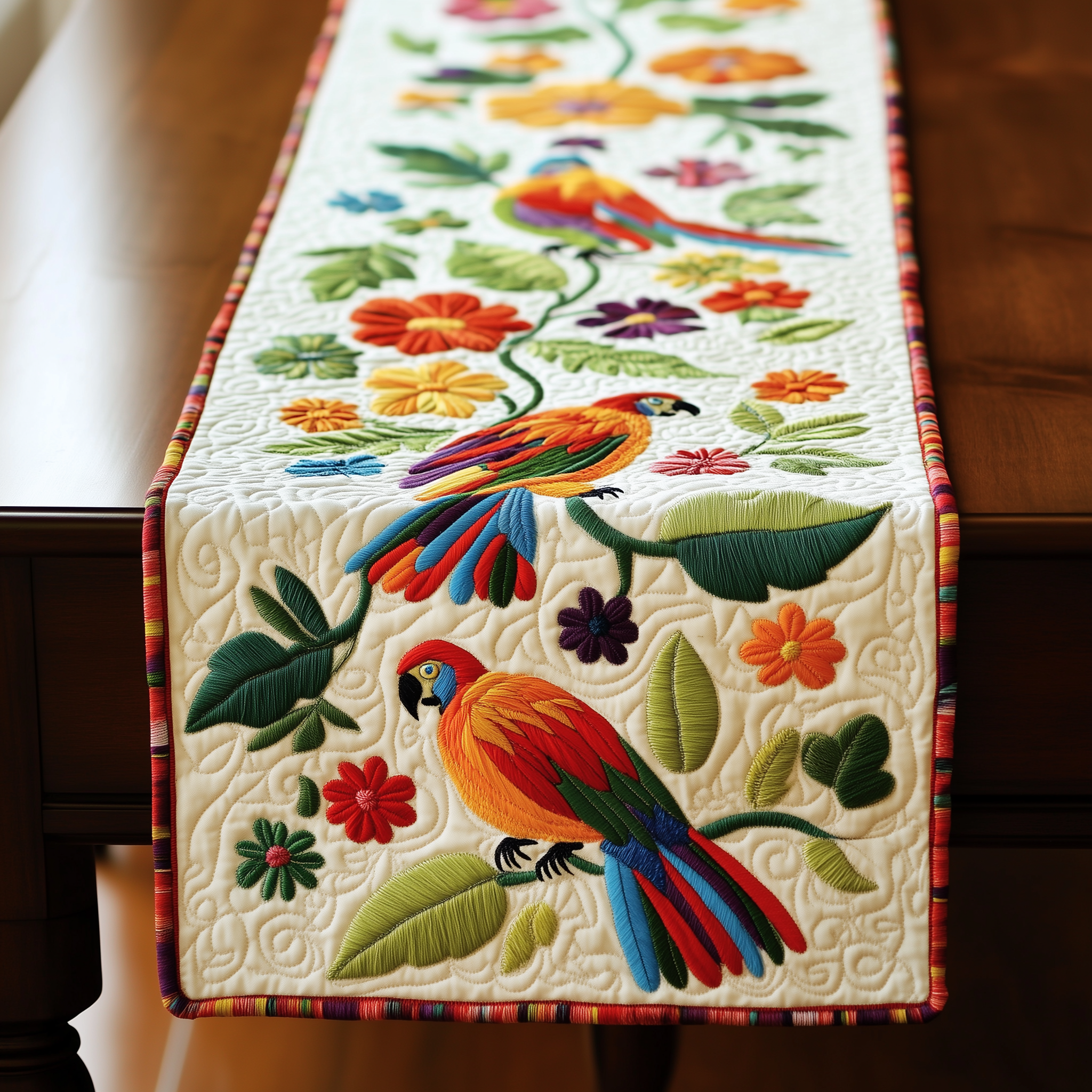Tropical Parrots Quilted Table Runner, Easter Table Runner, Spring Table Runner, Mother's Day Gifts