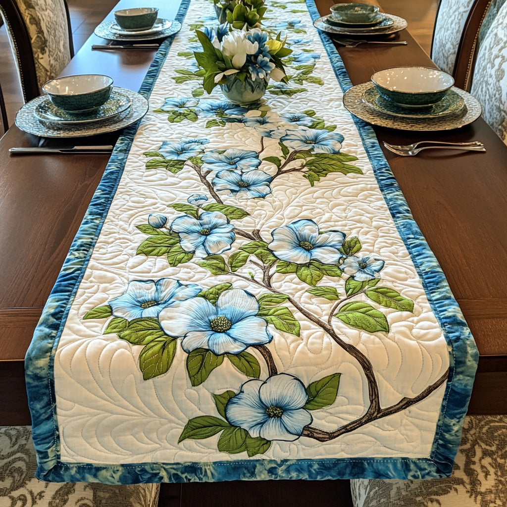 Blue Dogwood Quilted Table Runner, Easter Table Runner, Spring Table Runner, Mother's Day Gifts