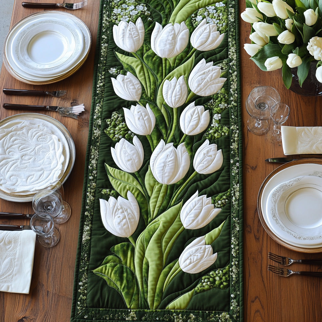 Blooming Tulip Garden Quilted Table Runner, Easter Table Runner, Spring Table Runner, Mother's Day Gifts