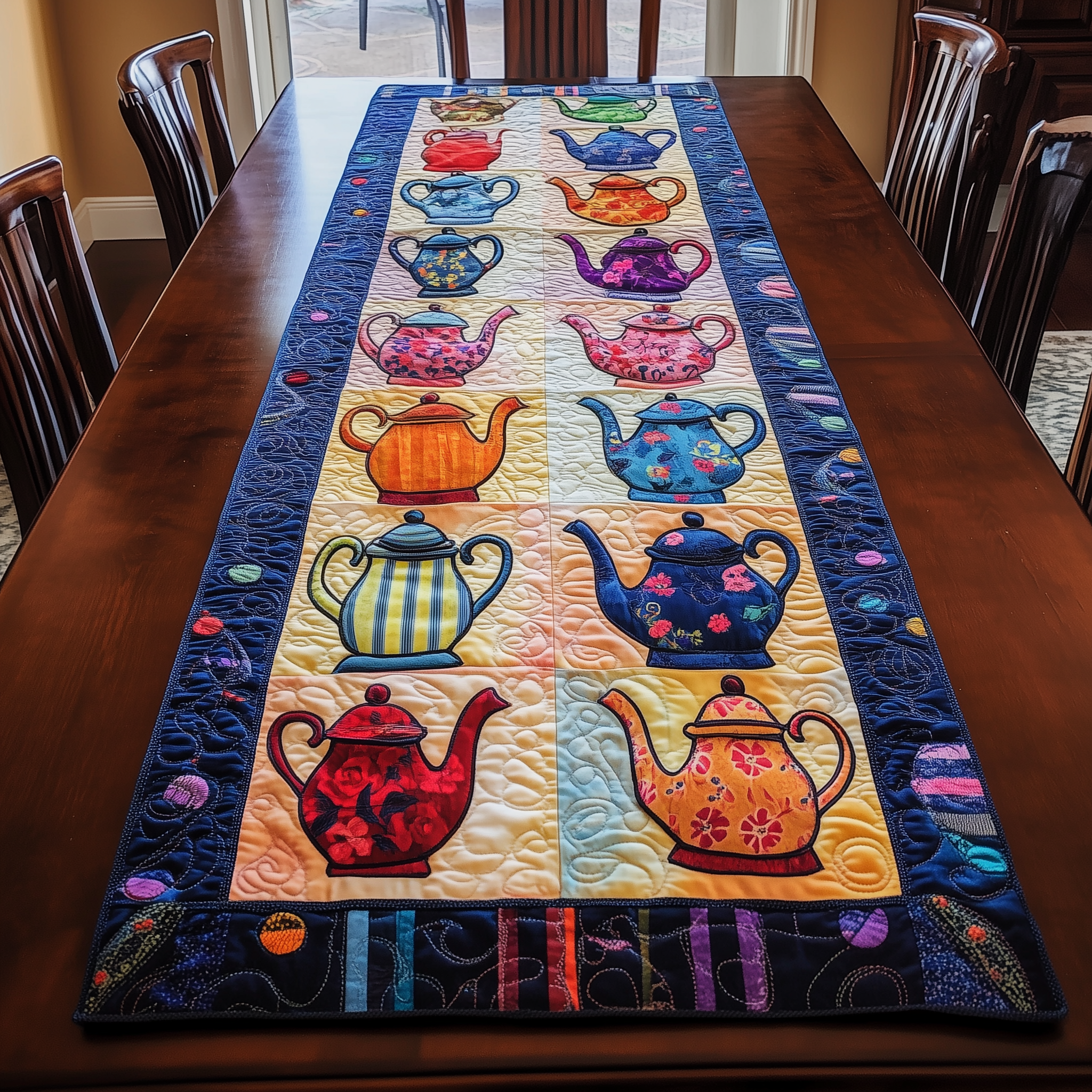 Darling Teapots Quilted Table Runner, Easter Table Runner, Spring Table Runner, Mother's Day Gifts