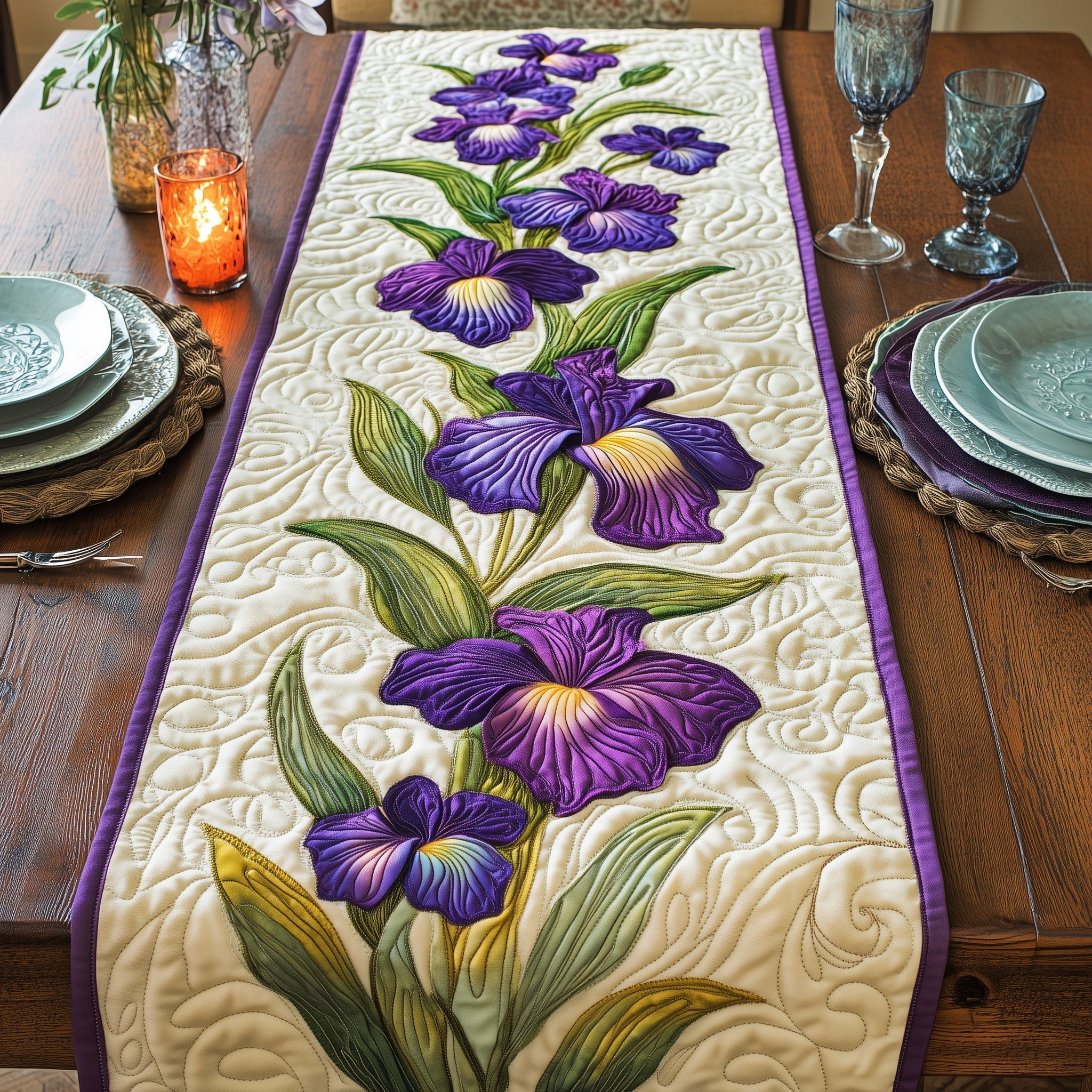 Purple Iris Quilted Table Runner, Easter Table Runner, Spring Table Runner, Mother's Day Gifts