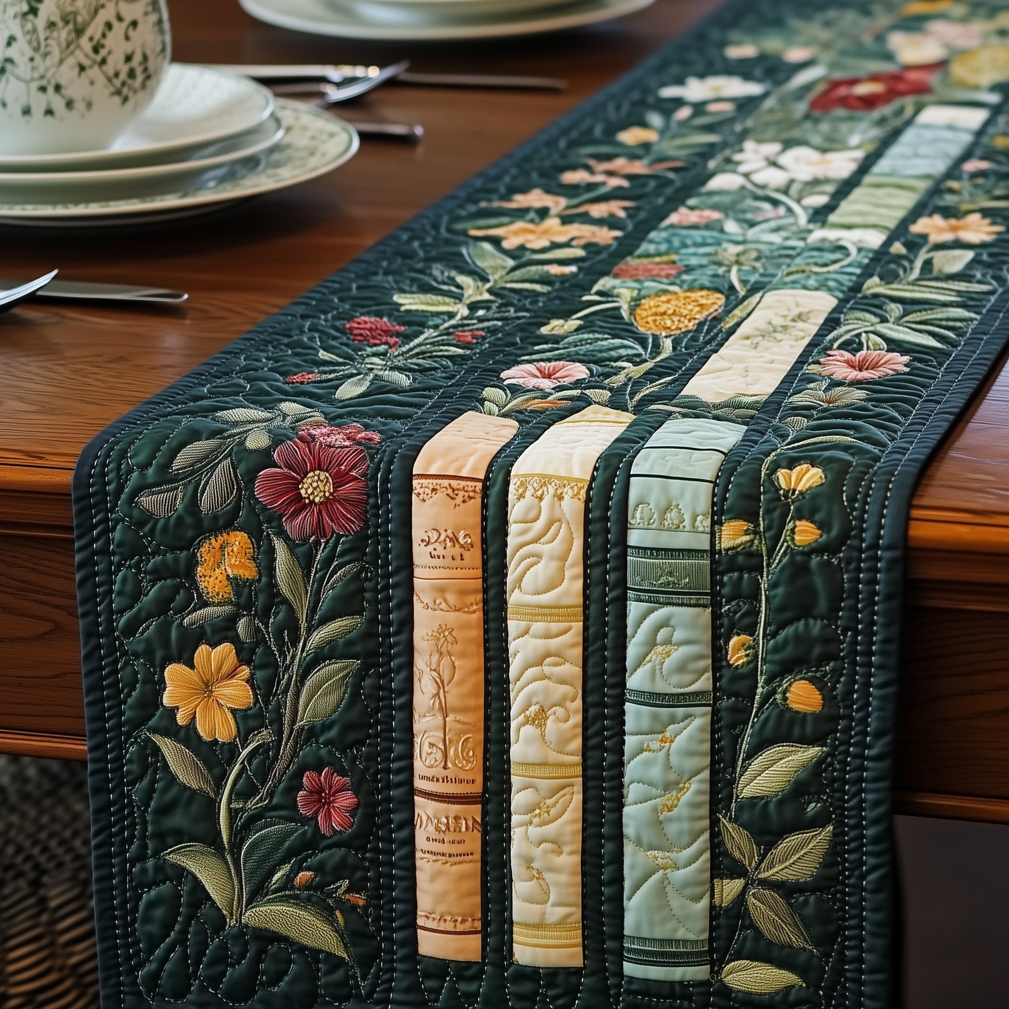 Flower Books Quilted Table Runner, Easter Table Runner, Spring Table Runner, Mother's Day Gifts