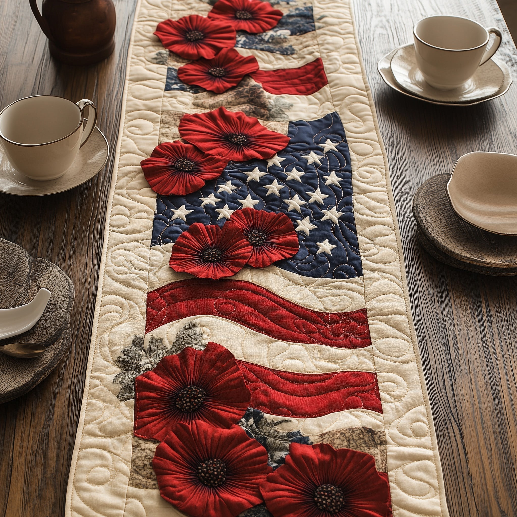 Memorial Flowers Quilted Table Runner, Easter Table Runner, Spring Table Runner, Mother's Day Gifts