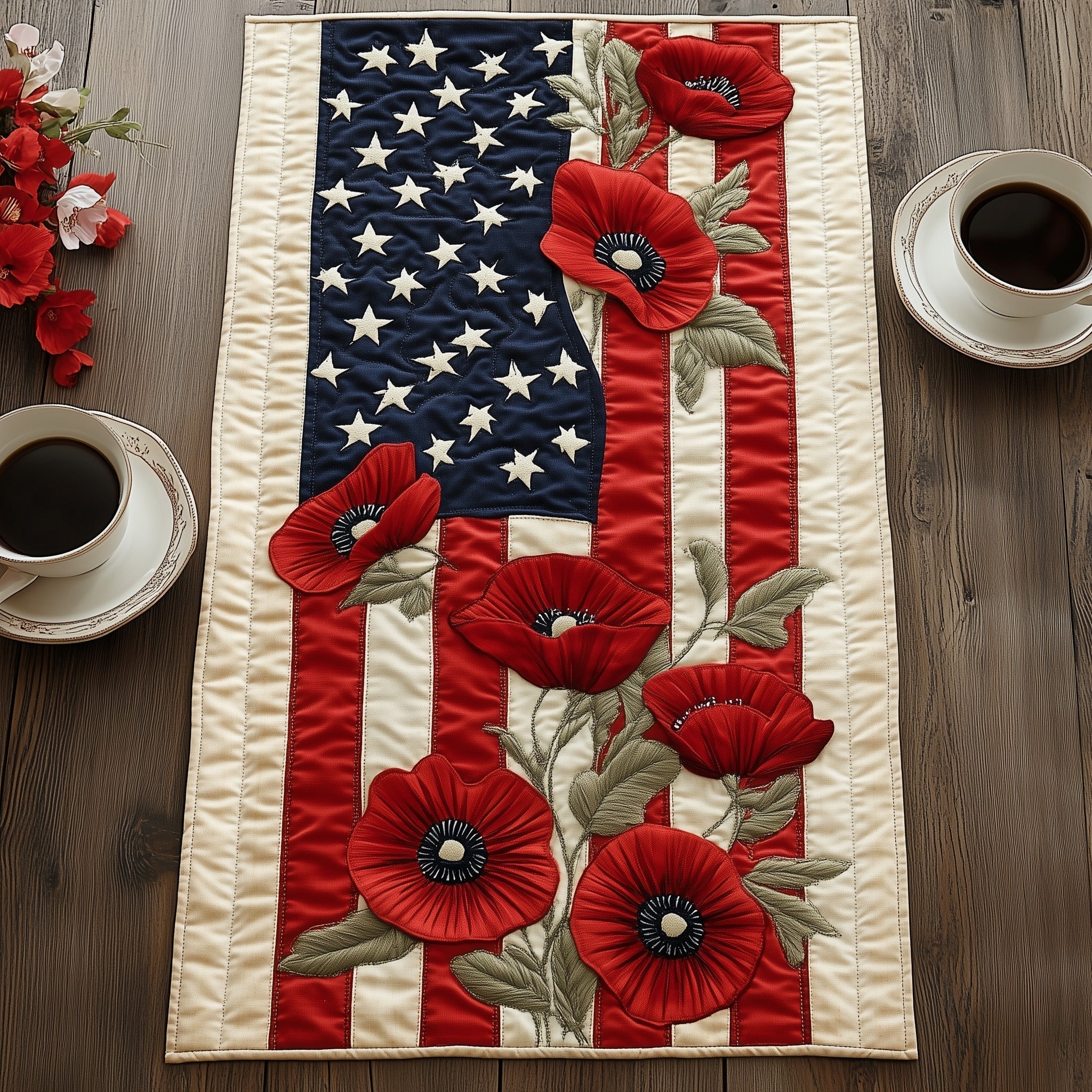 Remember And Honor Flowers Quilted Table Runner, Easter Table Runner, Spring Table Runner, Mother's Day Gifts