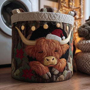 Santa Hat Highland Cow Laundry Basket