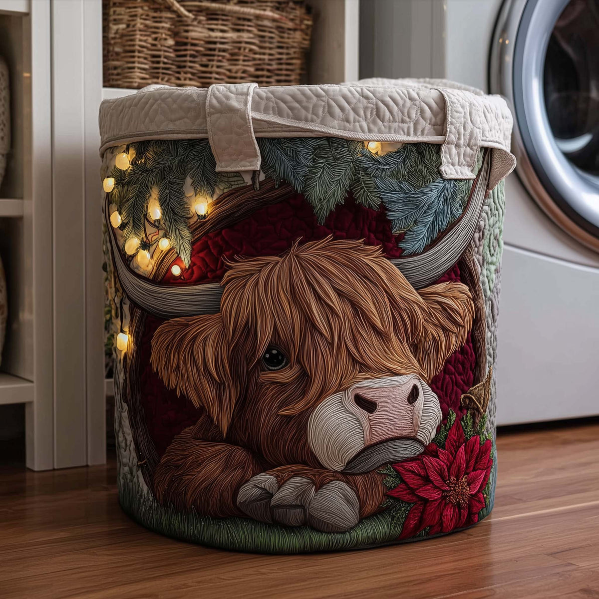 Christmas Highland Cow Holly laundry basket