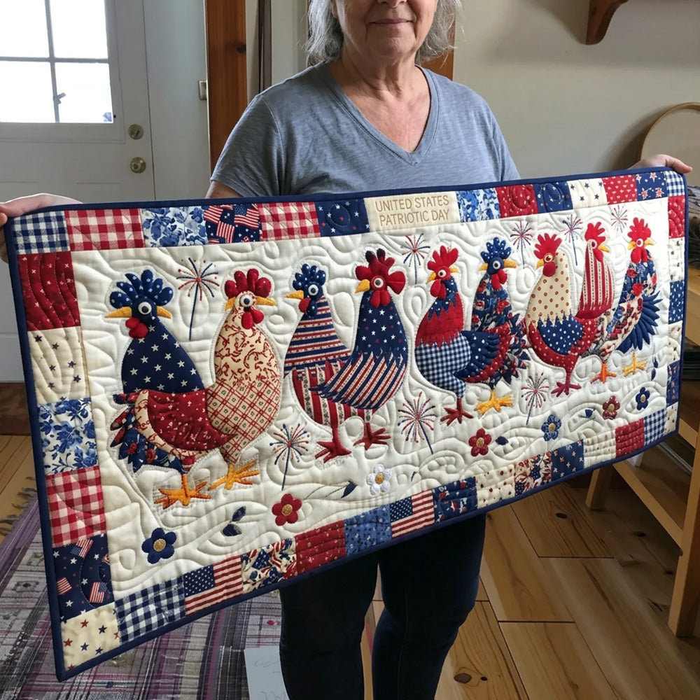 Liberty Chickens Quilted Table Runner, Easter Table Runner, Spring Table Runner, Mother's Day Gifts