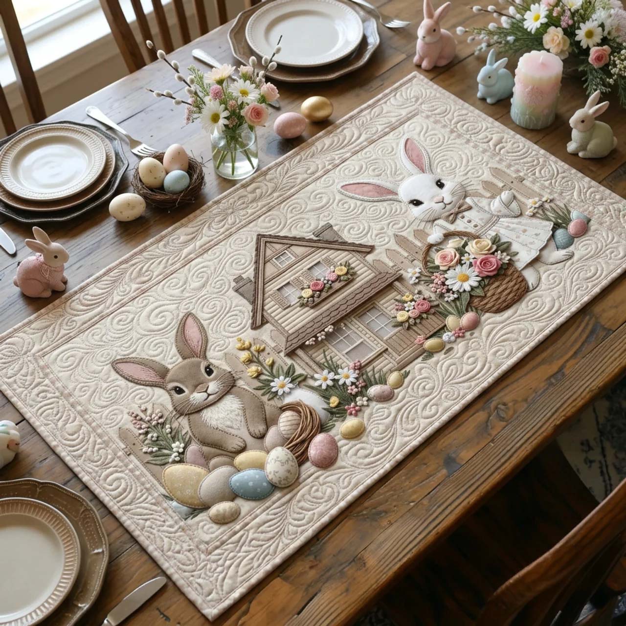 Vintage Easter Quilted Table Runner, Easter Table Runner, Spring Table Runner, Mother's Day Gifts