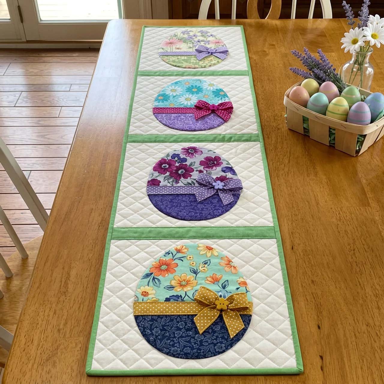 Blossom Eggs Quilted Table Runner, Easter Table Runner, Spring Table Runner, Mother's Day Gifts