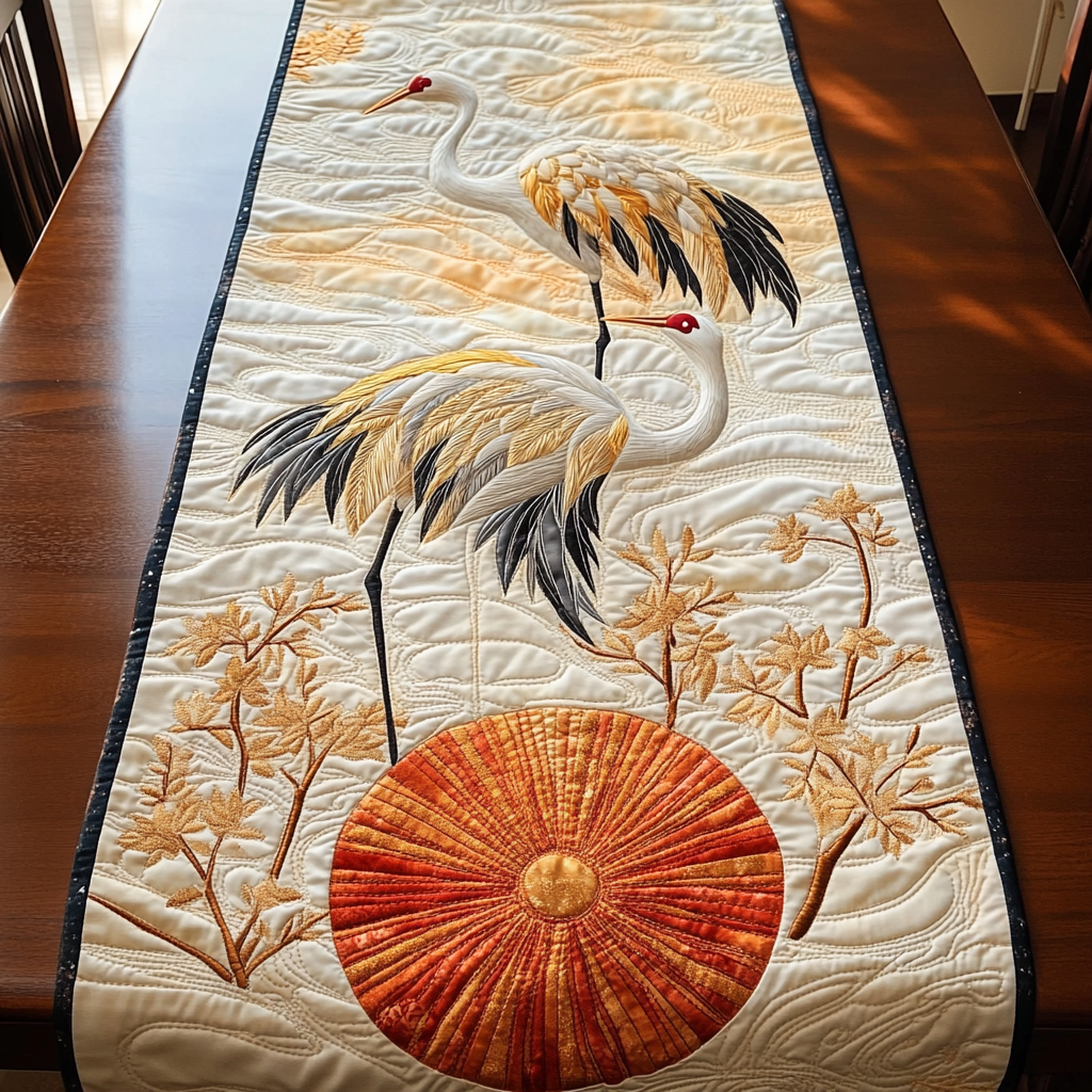 Red Cranes Quilted Table Runner, Easter Table Runner, Spring Table Runner, Mother's Day Gifts
