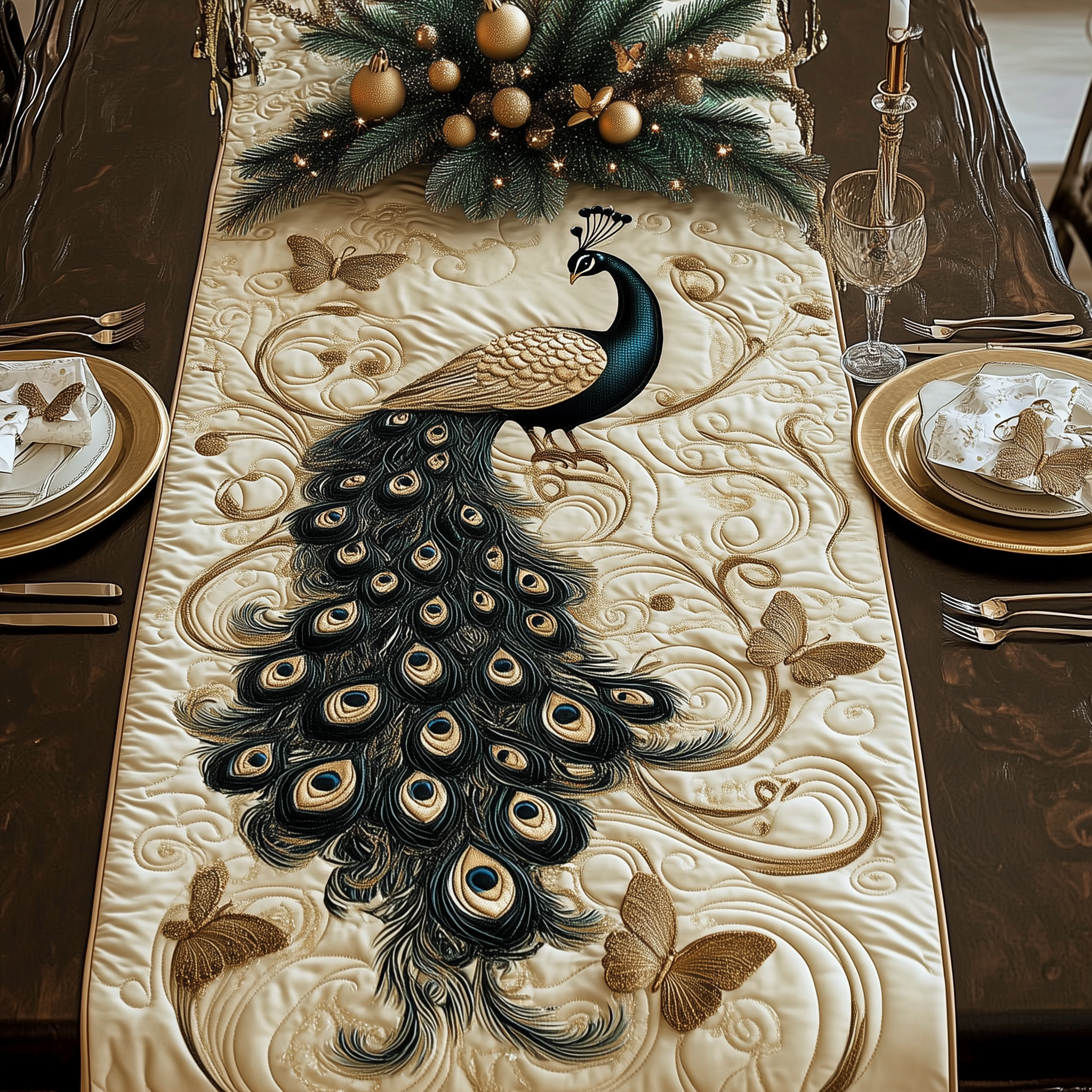 Royal Peacock Quilted Table Runner, Easter Table Runner, Spring Table Runner, Mother's Day Gifts