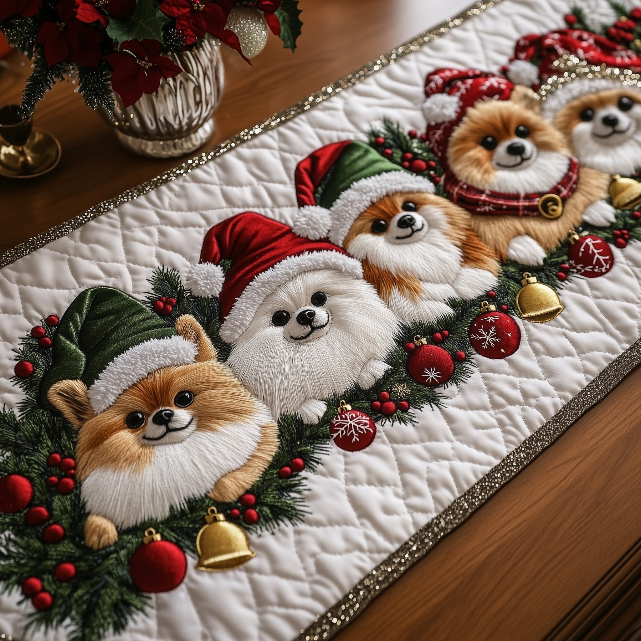 Jolly Pomeranian Quilted Table Runner, Easter Table Runner, Spring Table Runner, Mother's Day Gifts
