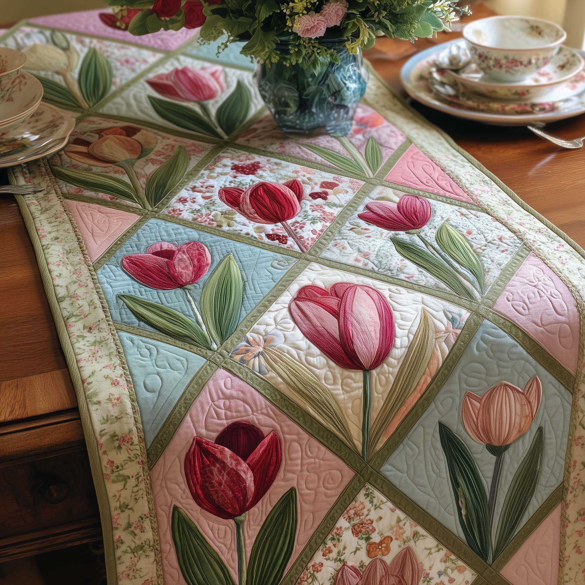 Petal Grace Quilted Table Runner, Easter Table Runner, Spring Table Runner, Mother's Day Gifts
