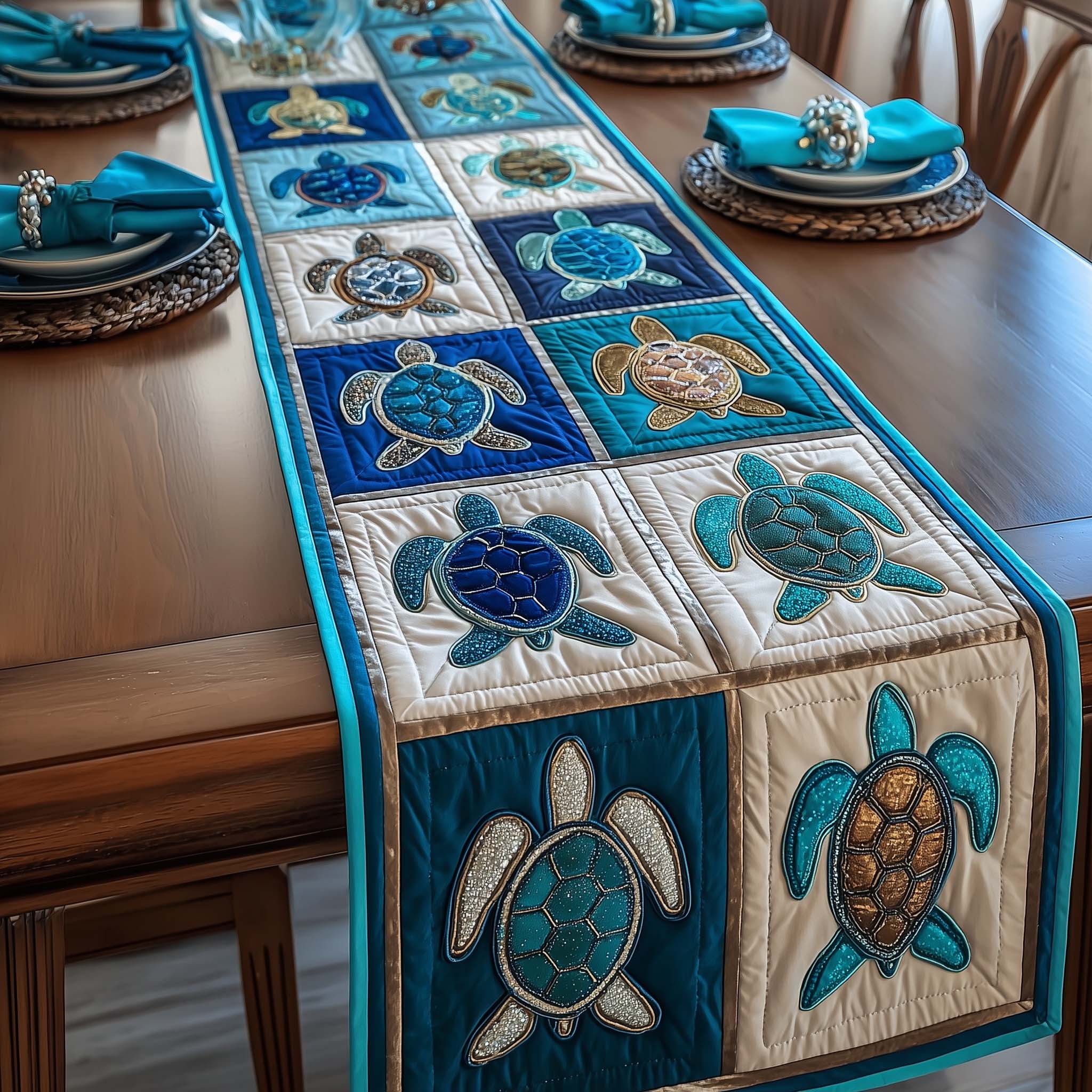 Turtle Charm Quilted Table Runner, Easter Table Runner, Spring Table Runner, Mother's Day Gifts