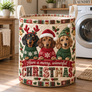 Christmas Dachshund Santa Hat Laundry Basket