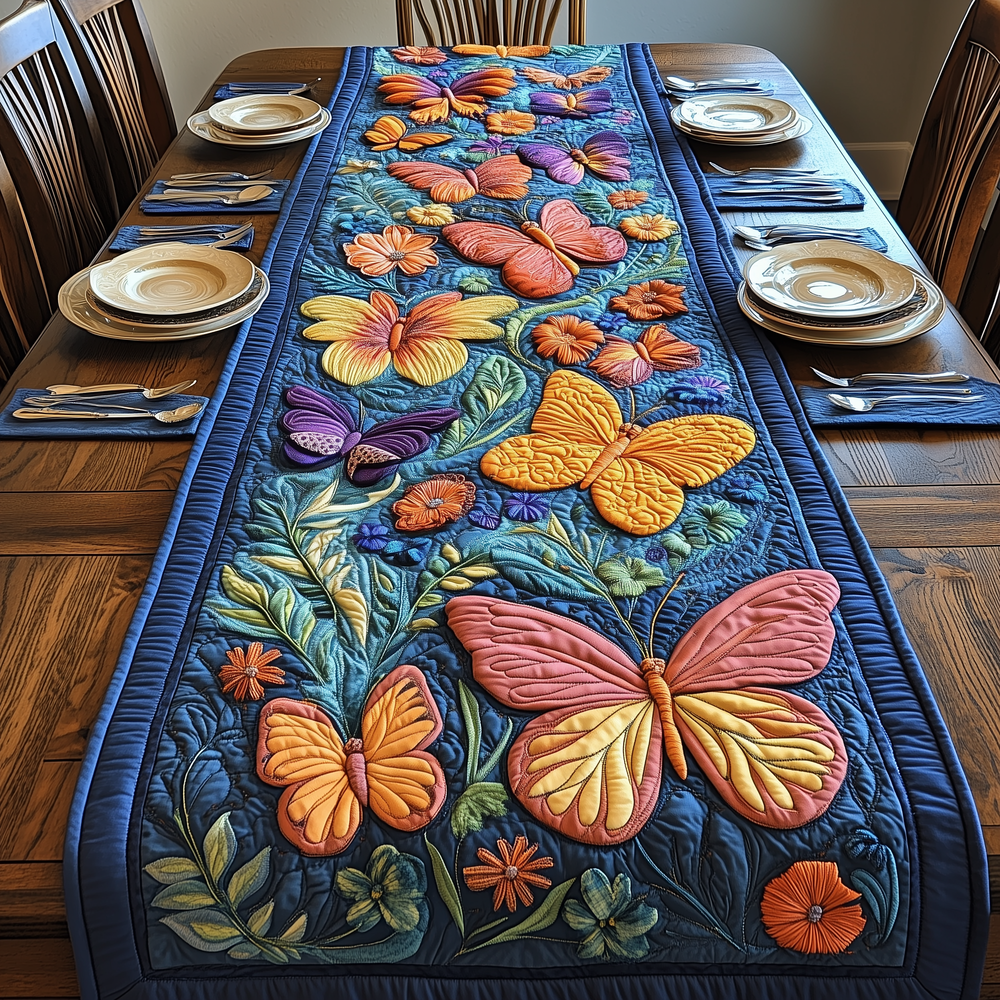 Midnight Butterfly Quilted Table Runner, Easter Table Runner, Spring Table Runner, Mother's Day Gifts