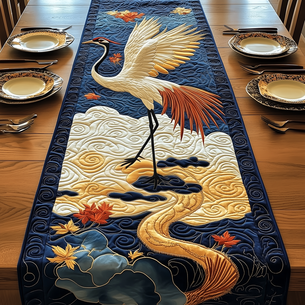 Elegant Crane Quilted Table Runner, Easter Table Runner, Spring Table Runner, Mother's Day Gifts