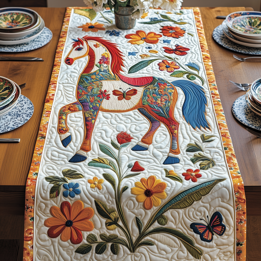 Festive Horse Quilted Table Runner, Easter Table Runner, Spring Table Runner, Mother's Day Gifts