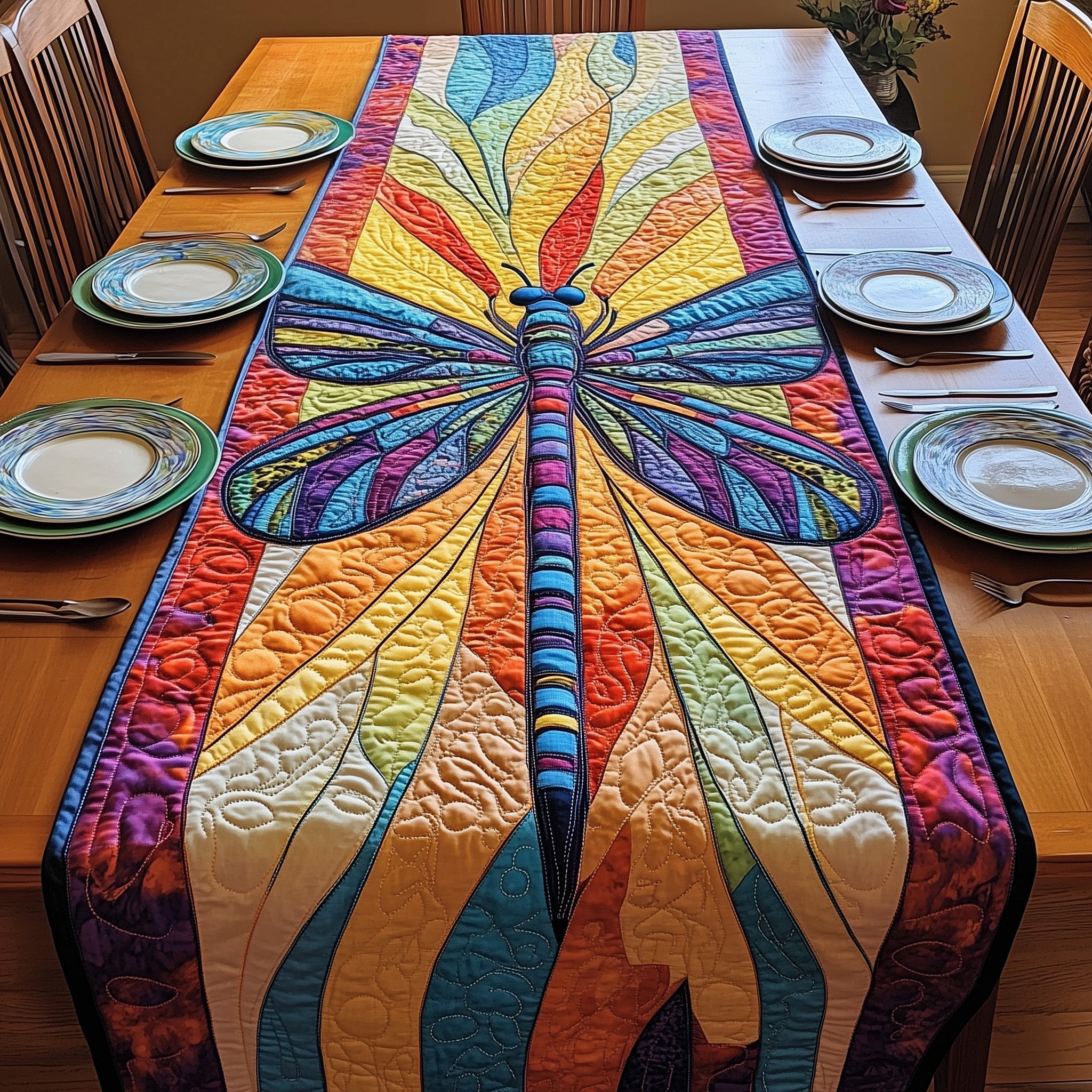 Vibrant Dragonfly Quilted Table Runner, Easter Table Runner, Spring Table Runner, Mother's Day Gifts
