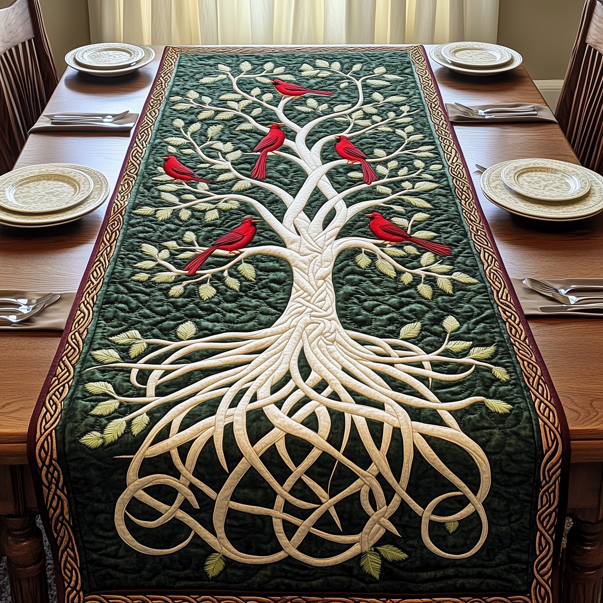 Tree Of Red Cardinals Quilted Table Runner, Easter Table Runner, Spring Table Runner, Mother's Day Gifts