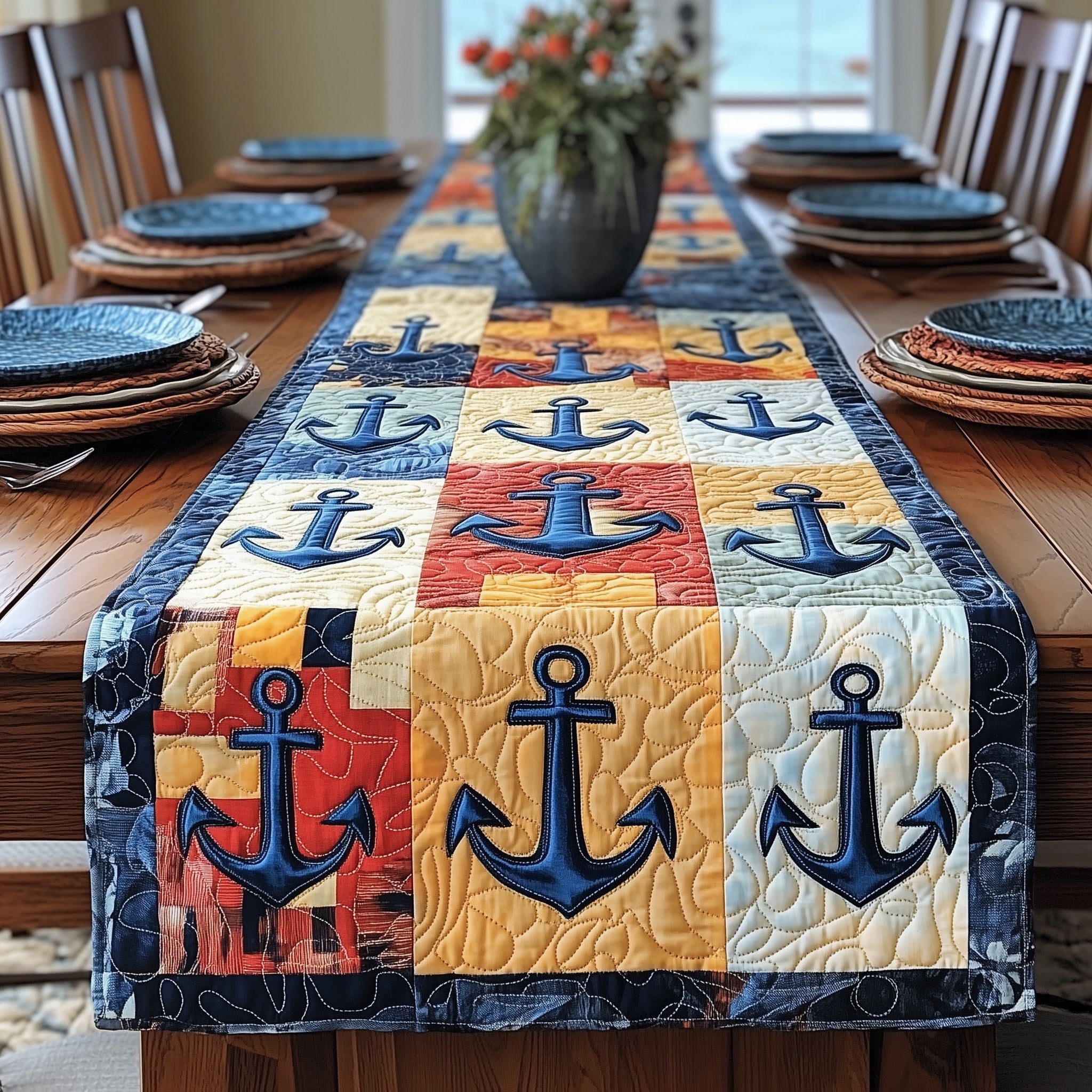 Nautical Anchor Quilted Table Runner, Easter Table Runner, Spring Table Runner, Mother's Day Gifts