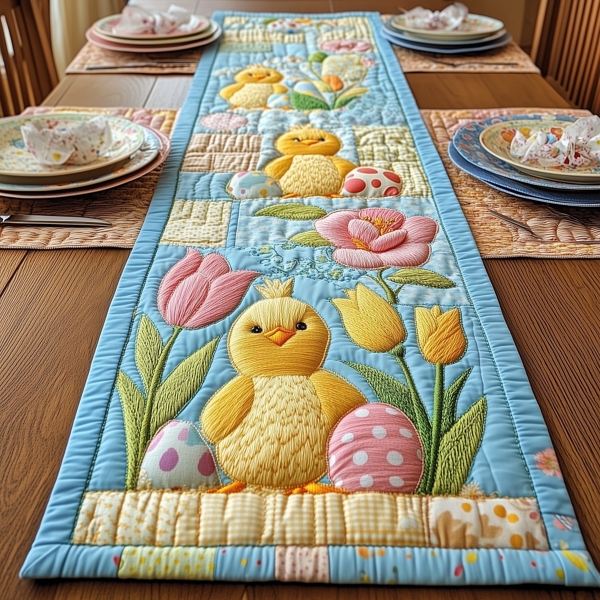 Egg Hunt Chick Quilted Table Runner, Easter Table Runner, Spring Table Runner, Mother's Day Gifts