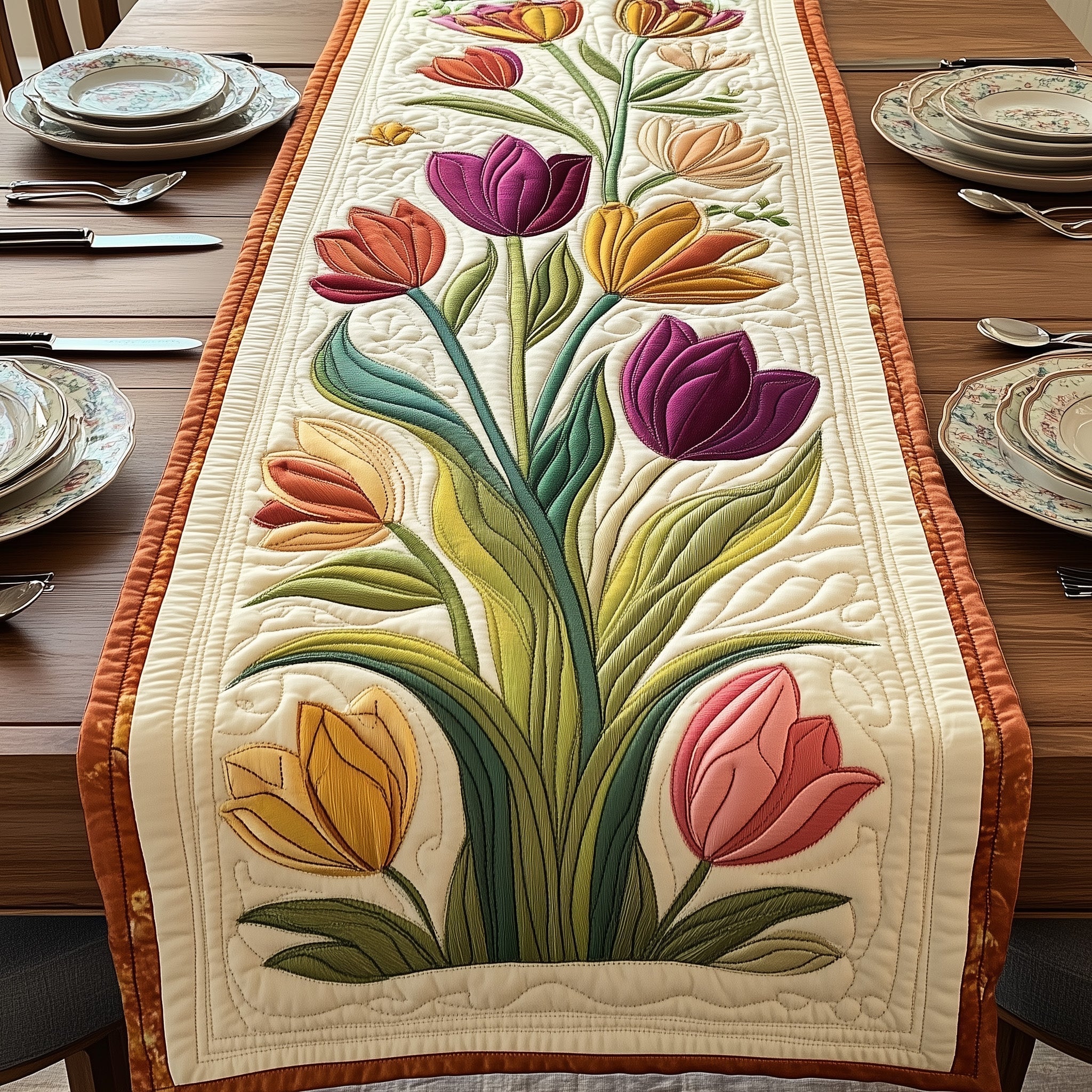 Elegant Tulip Quilted Table Runner, Easter Table Runner, Spring Table Runner, Mother's Day Gifts