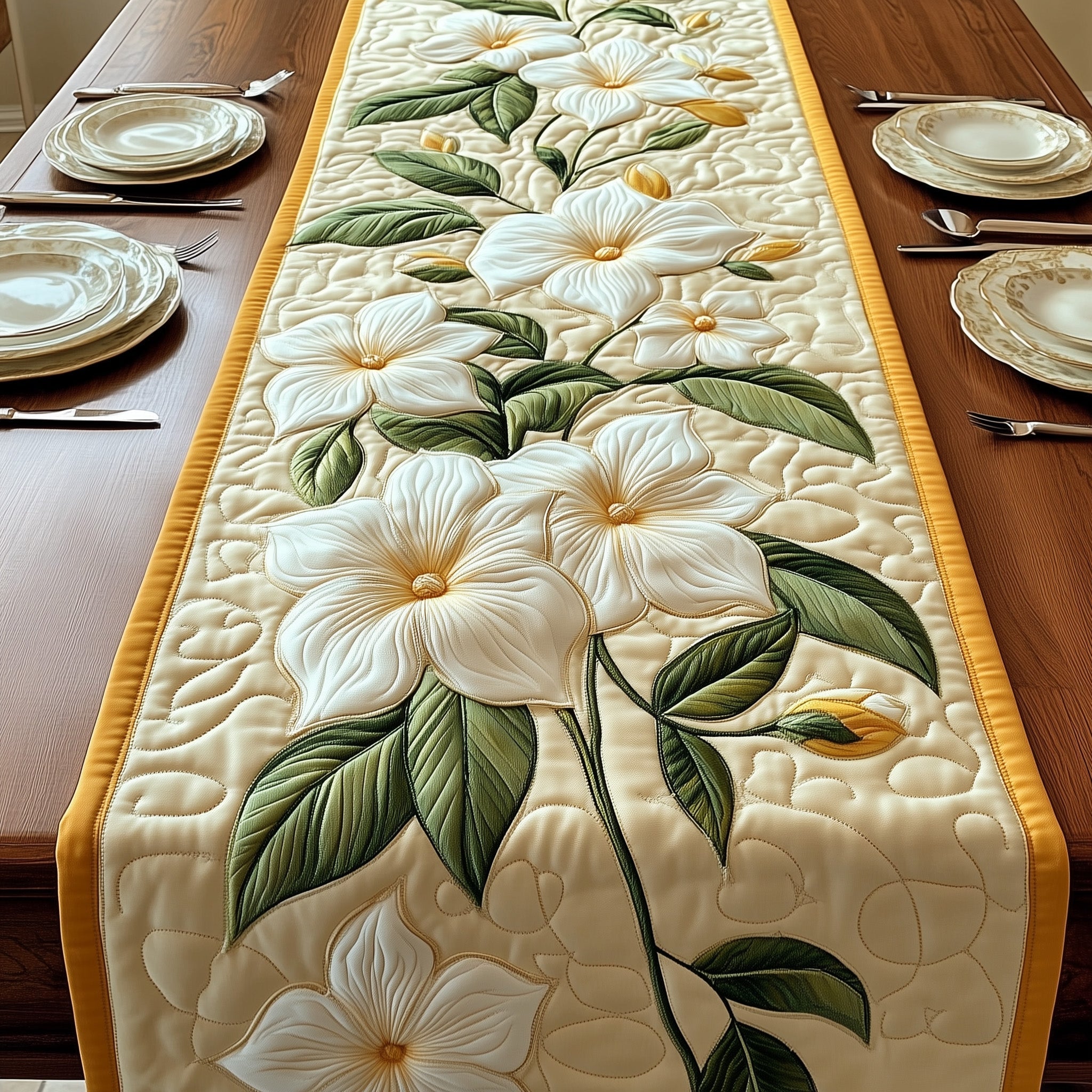 Elegant Jasmine Quilted Table Runner, Easter Table Runner, Spring Table Runner, Mother's Day Gifts
