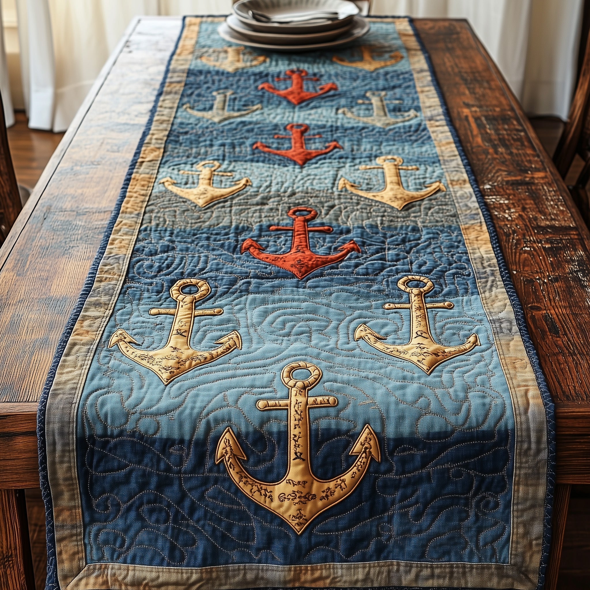 Vintage Maritime Quilted Table Runner, Easter Table Runner, Spring Table Runner, Mother's Day Gifts