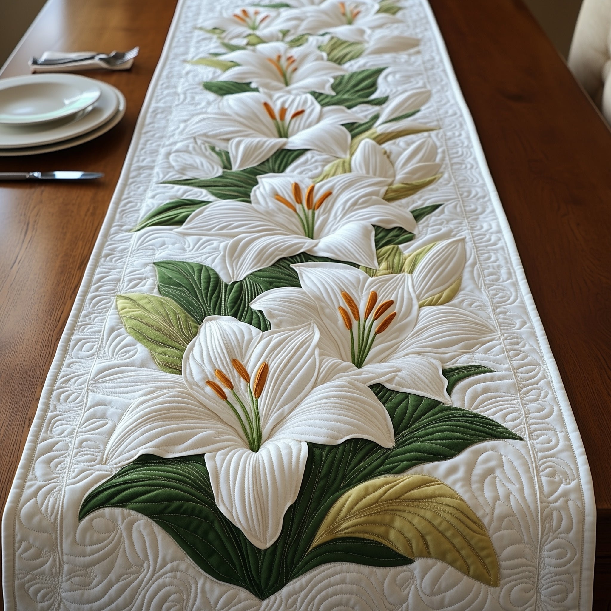 Easter Lily Blessings Quilted Table Runner, Easter Table Runner, Spring Table Runner, Mother's Day Gifts