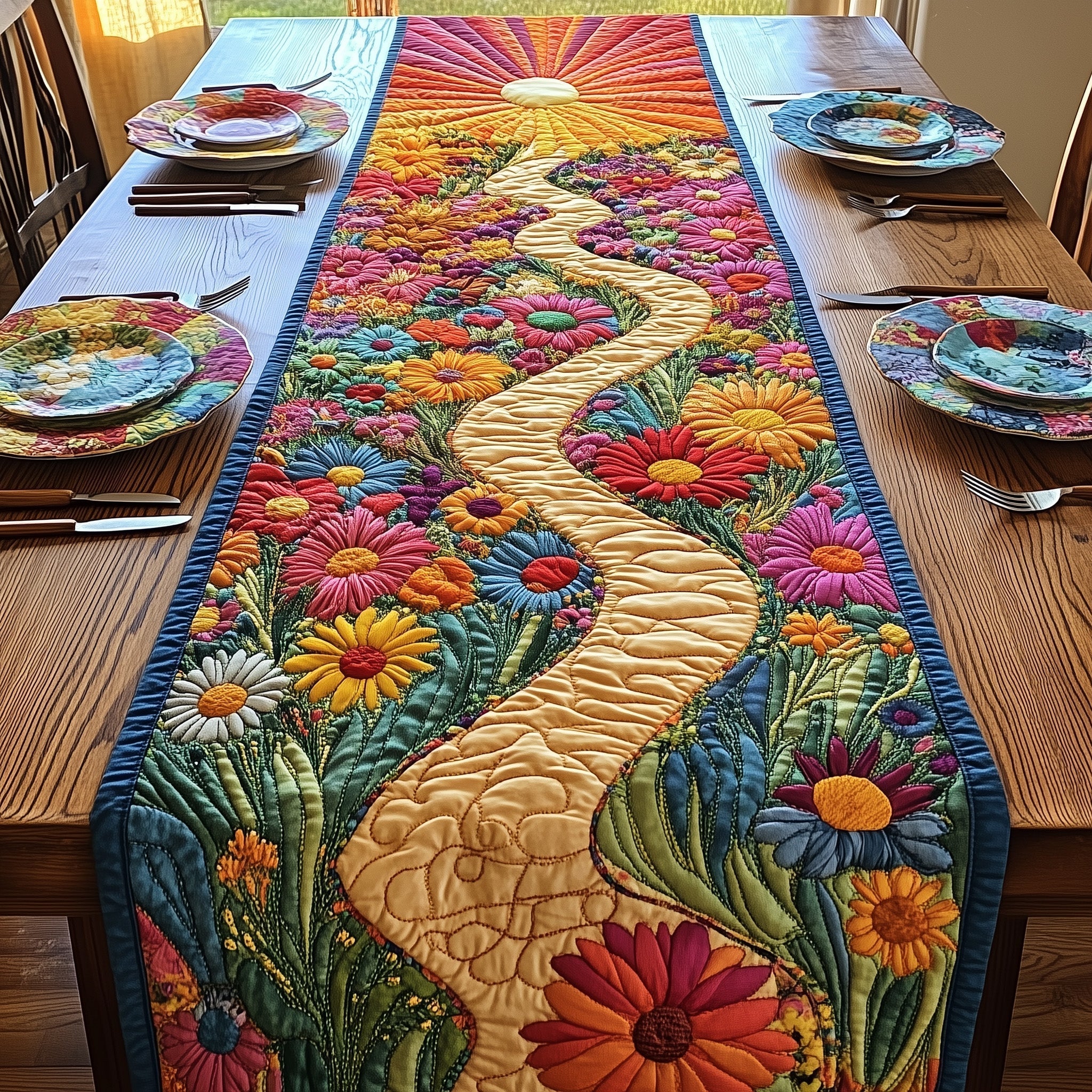 Sunshine Petal Path Quilted Table Runner, Easter Table Runner, Spring Table Runner, Mother's Day Gifts