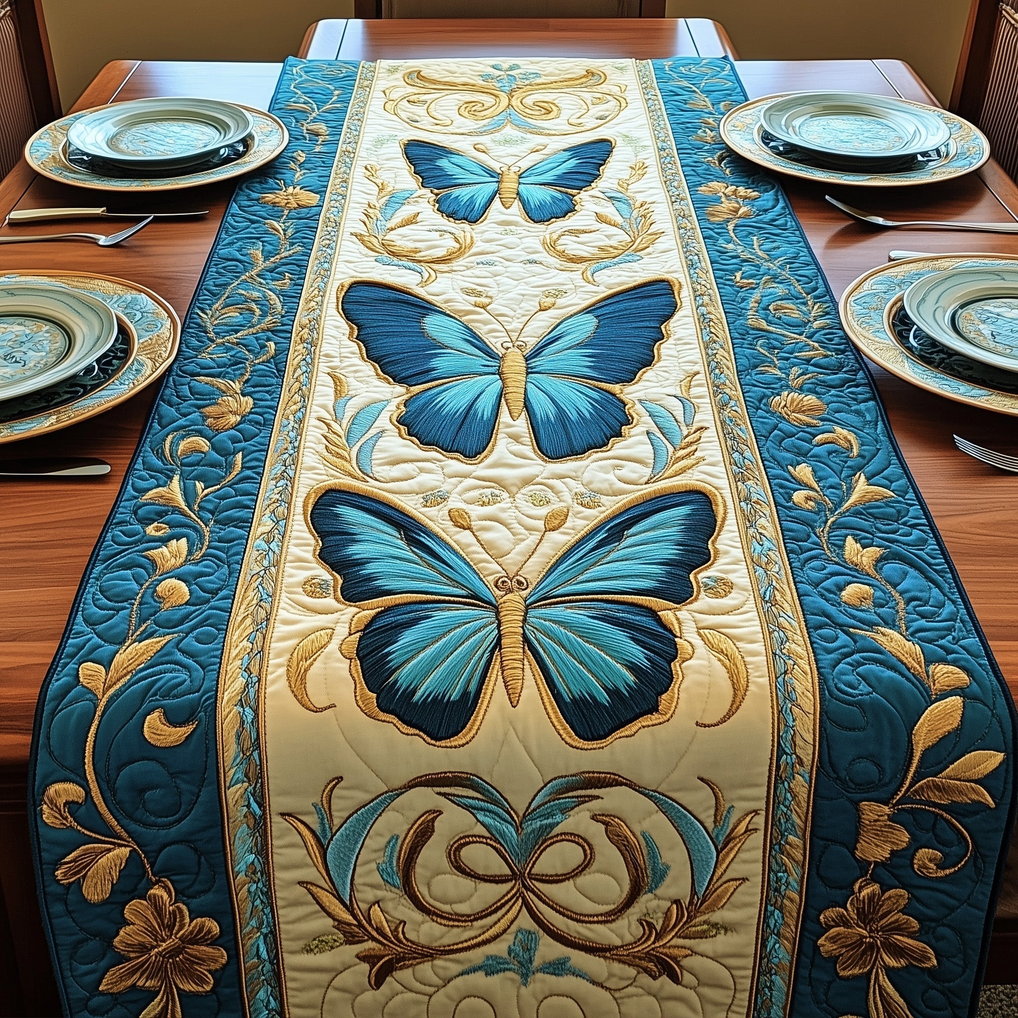 Ethereal Flight Quilted Table Runner, Easter Table Runner, Spring Table Runner, Mother's Day Gifts
