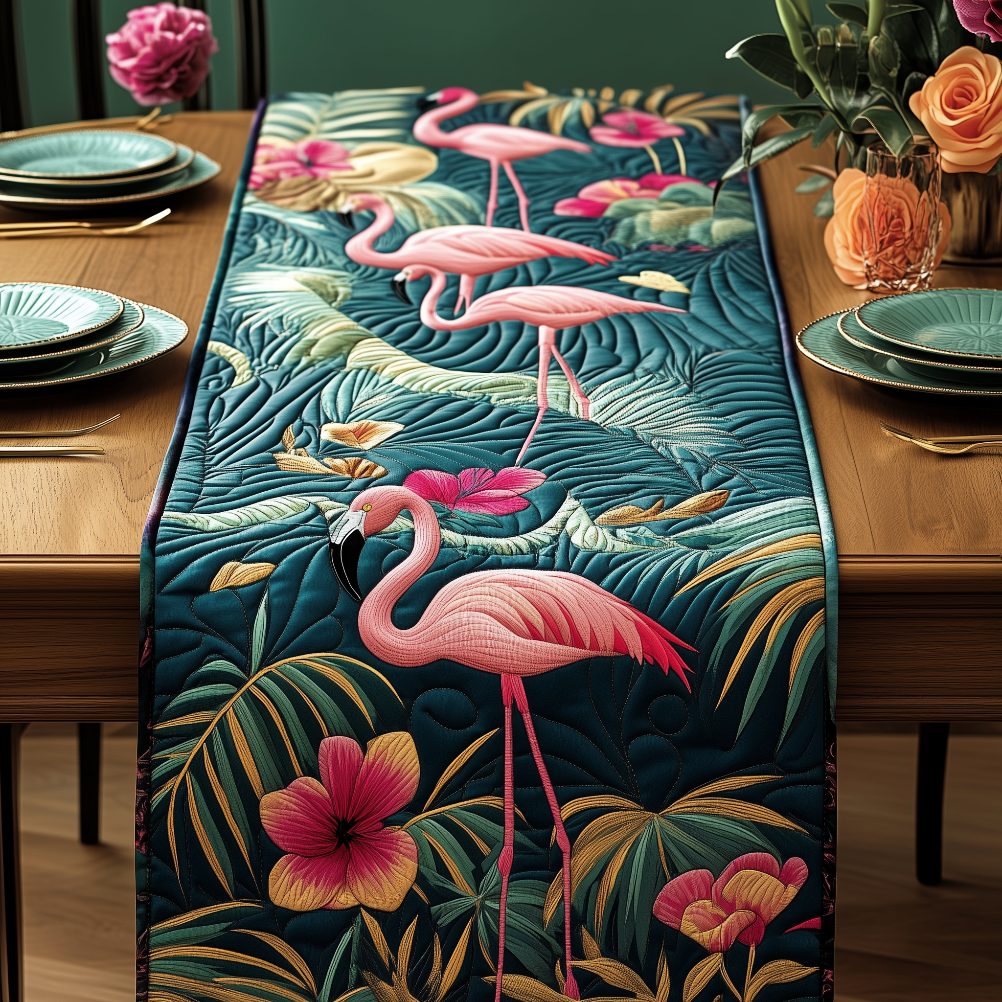 Tropical Flamingo Quilted Table Runner, Easter Table Runner, Spring Table Runner, Mother's Day Gifts