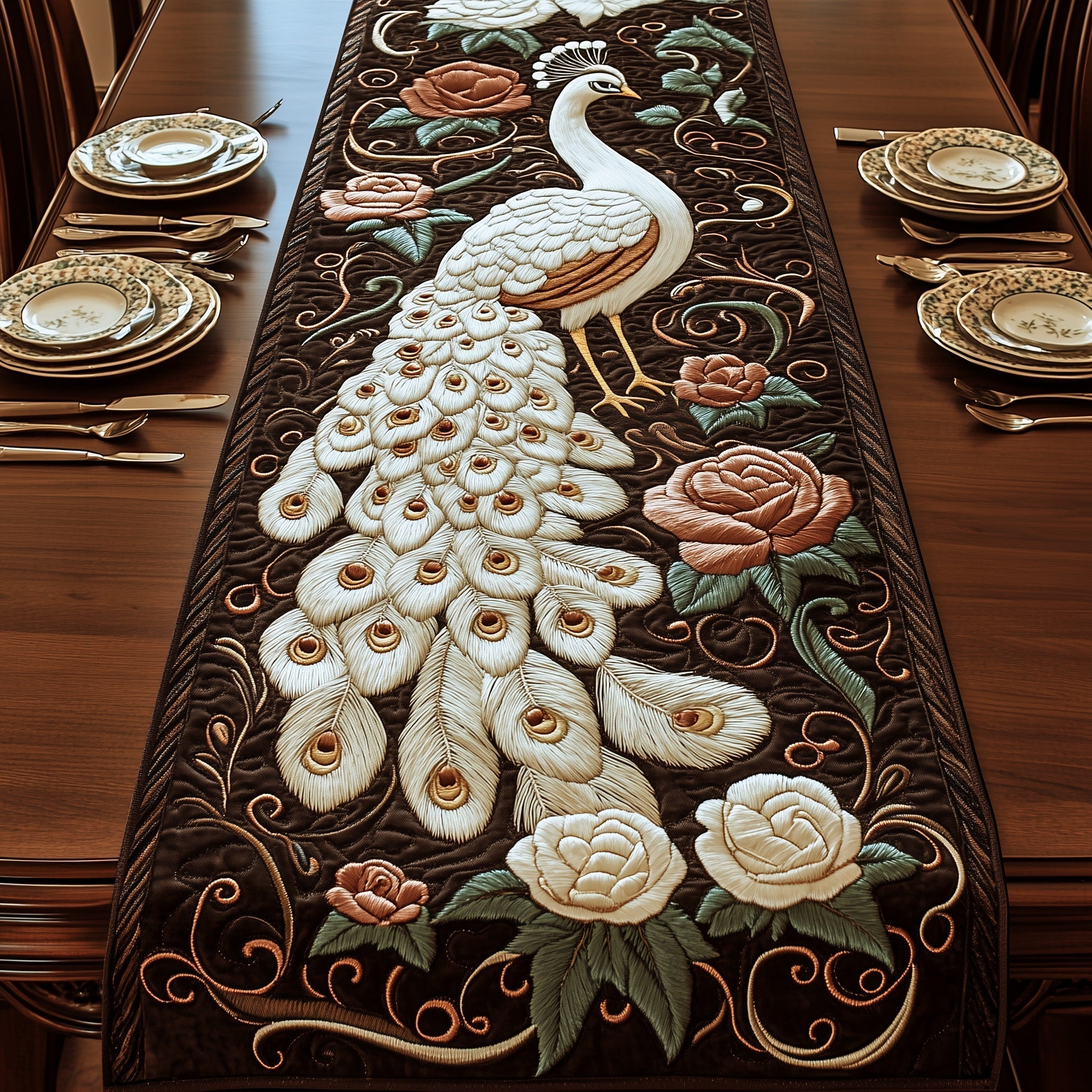 Enchanted Peacock Quilted Table Runner, Easter Table Runner, Spring Table Runner, Mother's Day Gifts