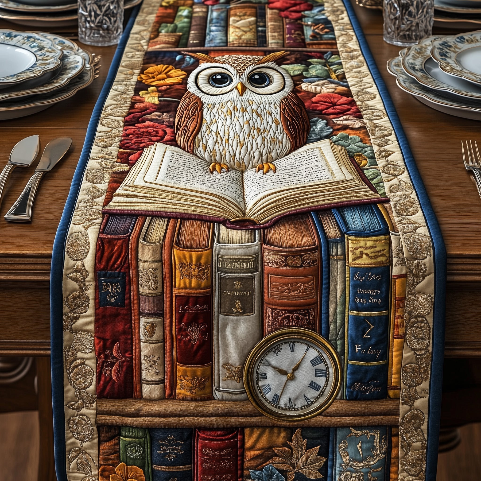Bookish Owl Haven Quilted Table Runner, Easter Table Runner, Spring Table Runner, Mother's Day Gifts